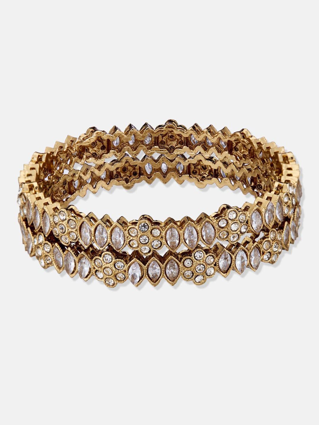 ATIBELLE Set Of 4 Gold-Plated kundan Stone studded Floral Bangles thumbnail 3