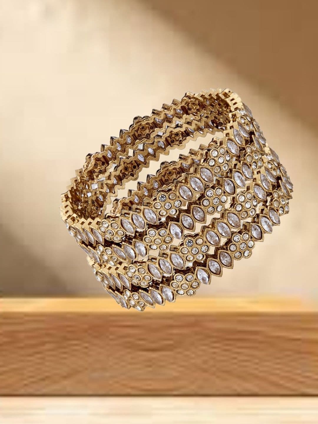 ATIBELLE Set Of 4 Gold-Plated kundan Stone studded Floral Bangles