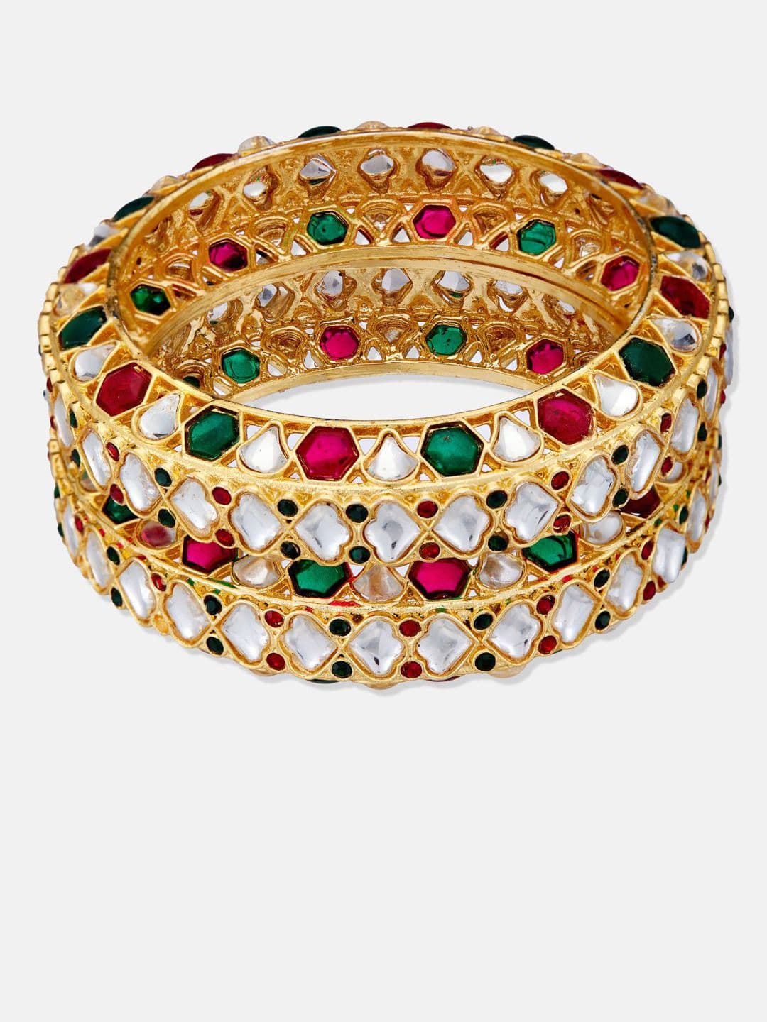 Atibelle Set Of 4 Gold Plated Kundan Studded Bangles thumbnail 3