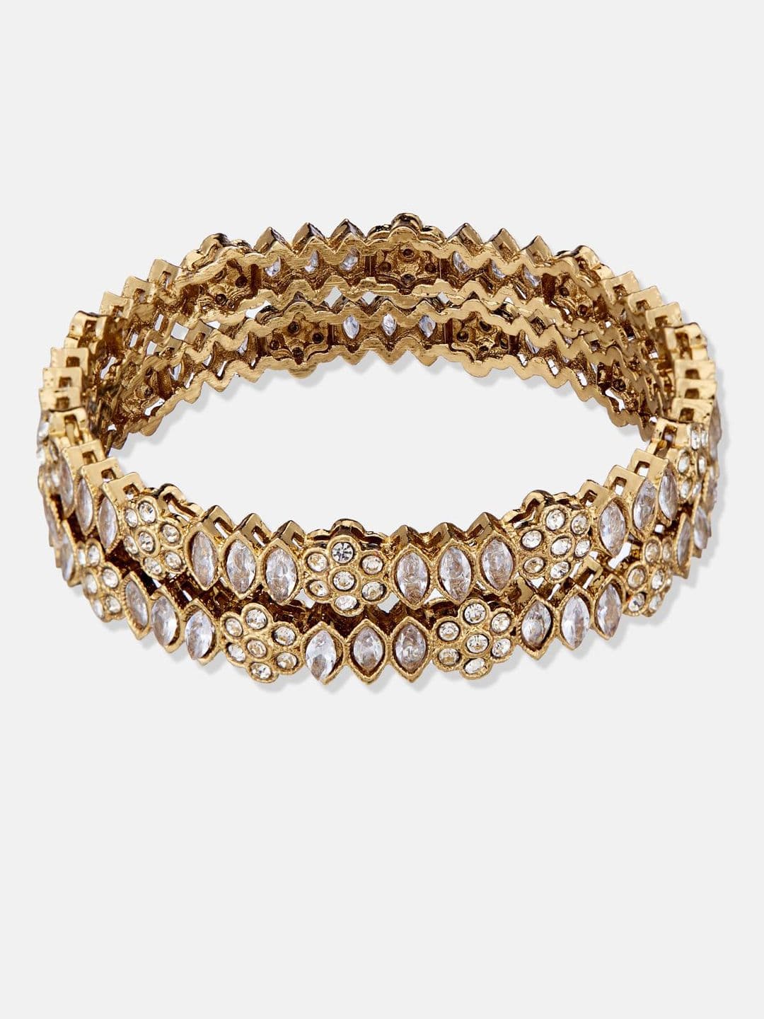ATIBELLE Set Of 4 Gold-Plated kundan Stone studded Floral Bangles thumbnail 2