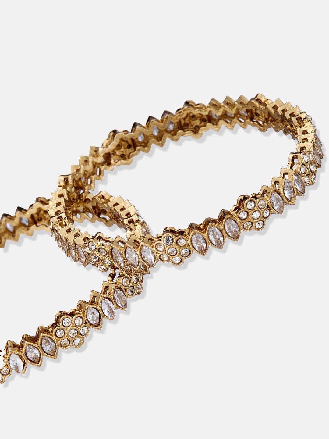 ATIBELLE Set Of 4 Gold-Plated kundan Stone studded Floral Bangles thumbnail 6