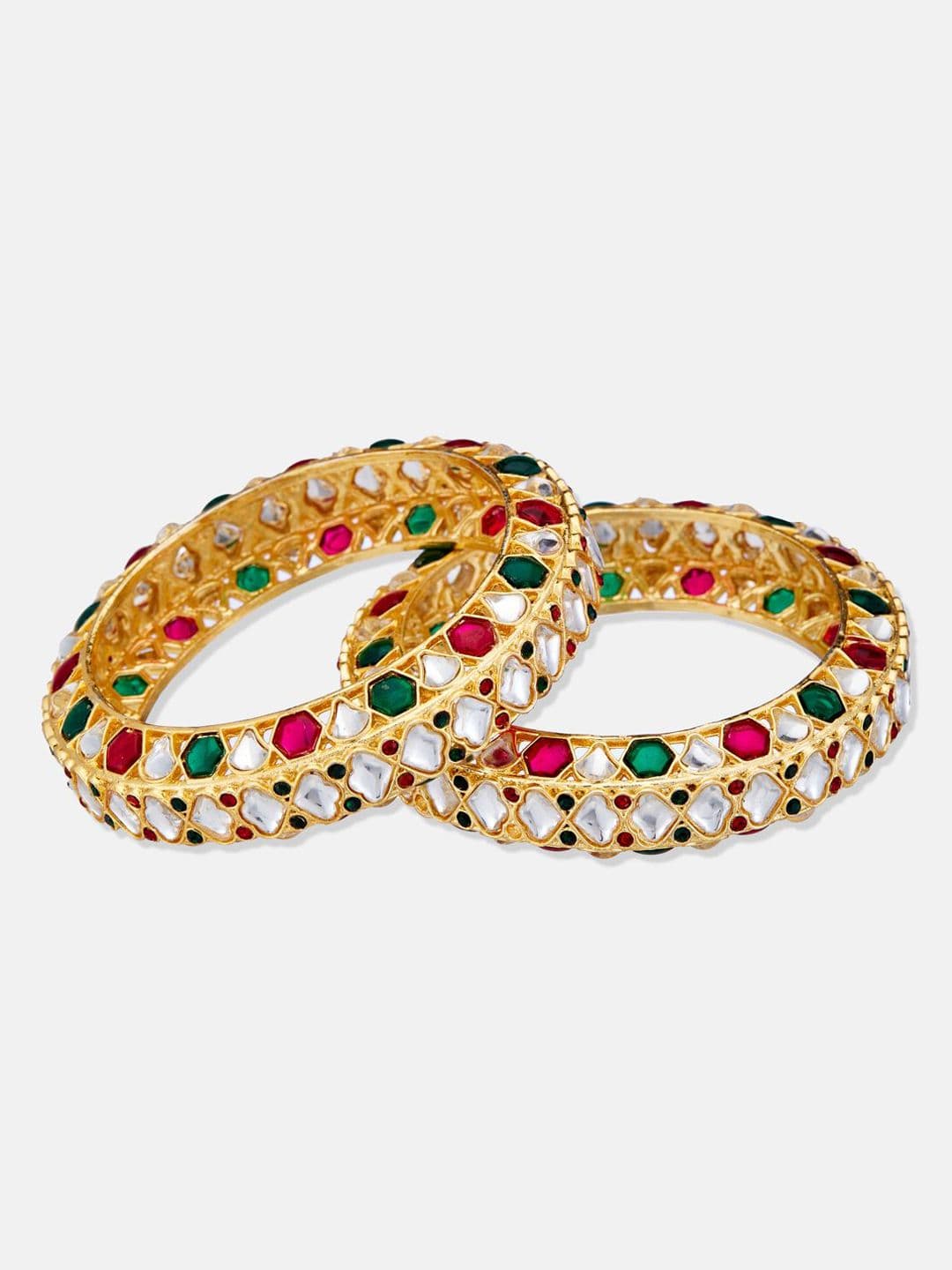 Atibelle Set Of 4 Gold Plated Kundan Studded Bangles thumbnail 2