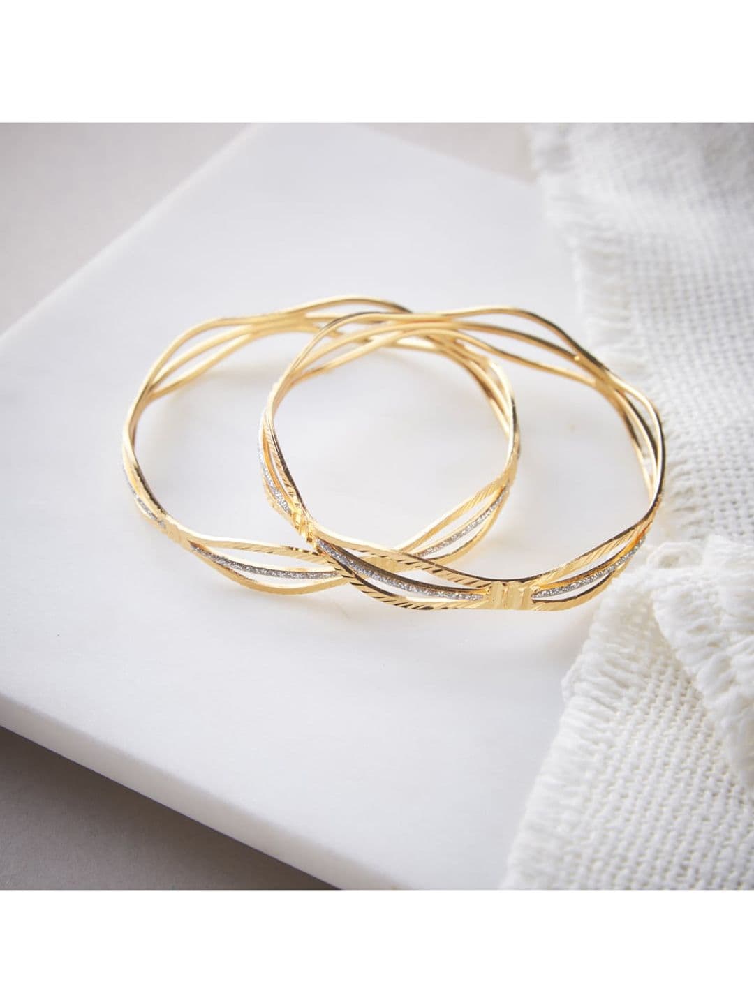 ATIBELLE Set of 2 Gold-Plated Dual-Tone Bangles - Image 1