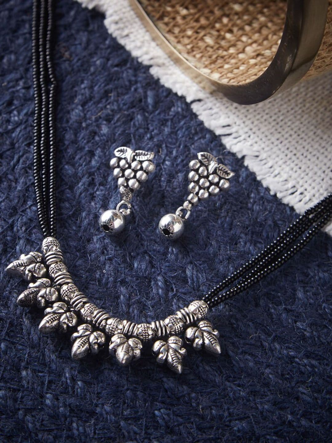 ATIBELLE Silver-Plated Oxidised German Silver Floral Mangalsutra