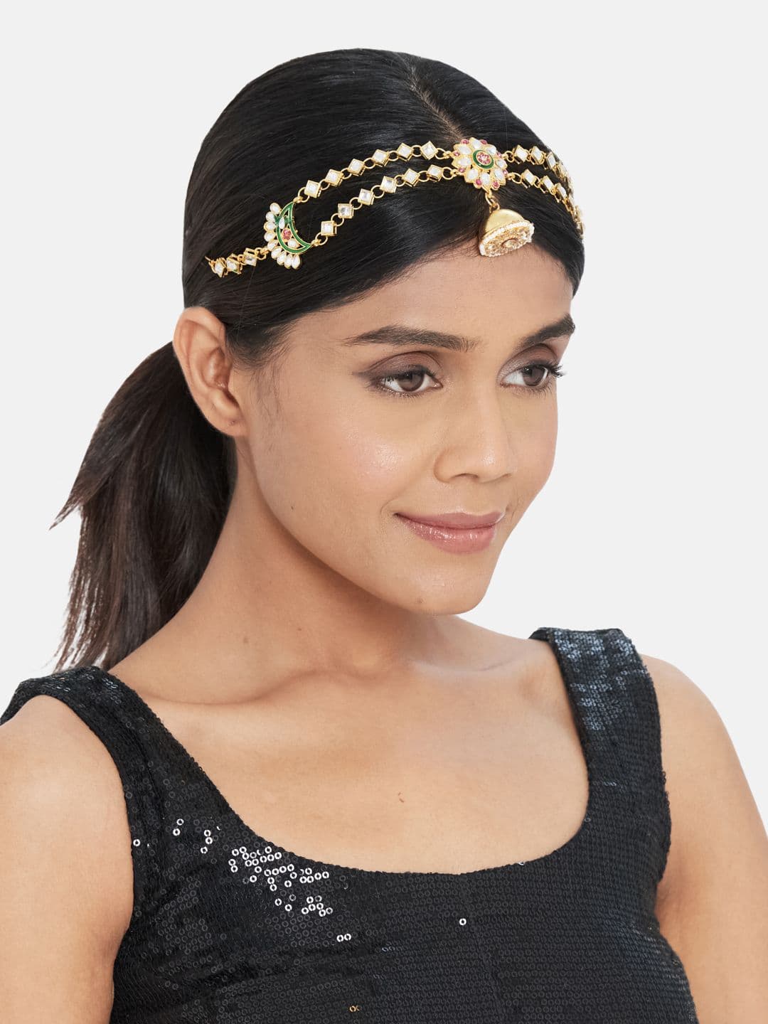 ATIBELLE Women Gold-Plated Multicolour Meenakari Matha Patti - Image 1