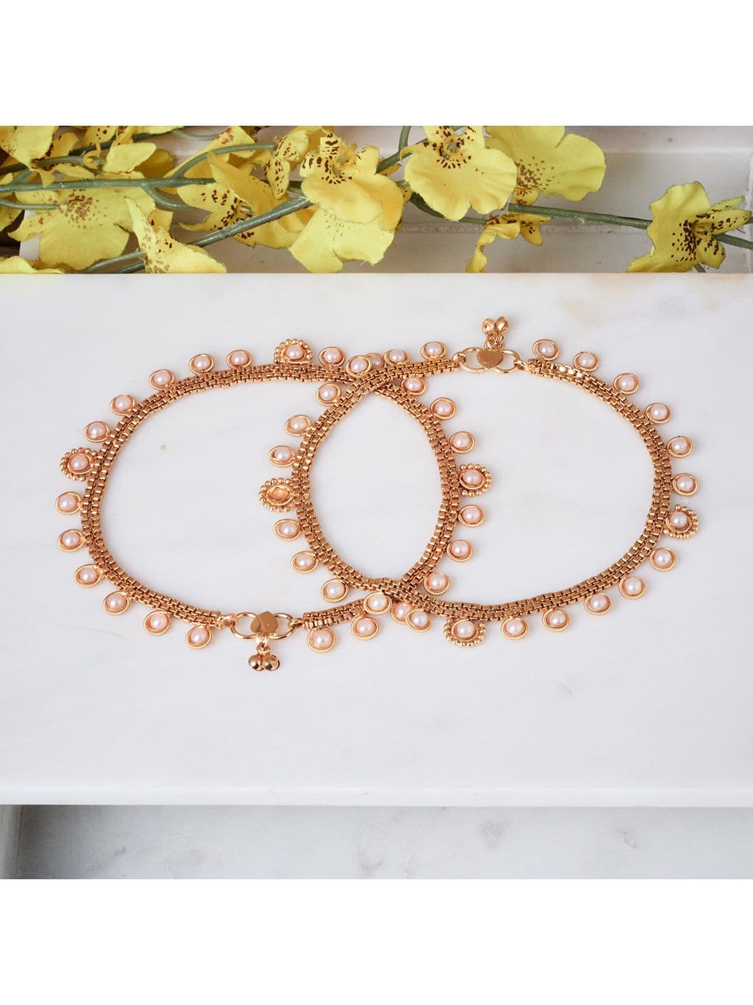 ATIBELLE Woman Gold-Toned Stone-Studded Anklet Set - Image 1