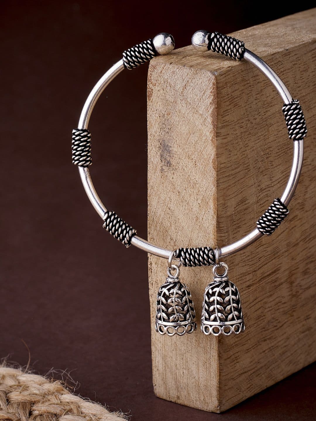 ATIBELLE Women Silver-Plated Oxidized Silver Bangle - Image 1