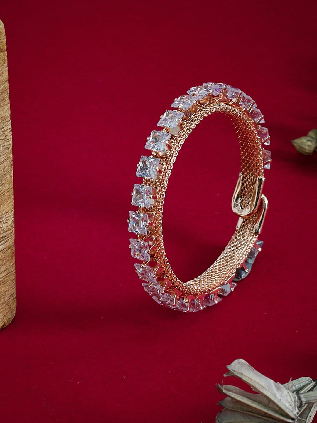 ATIBELLE Gold-Plated White AD-Stone Studded Handcrafted Bangle - Image 1