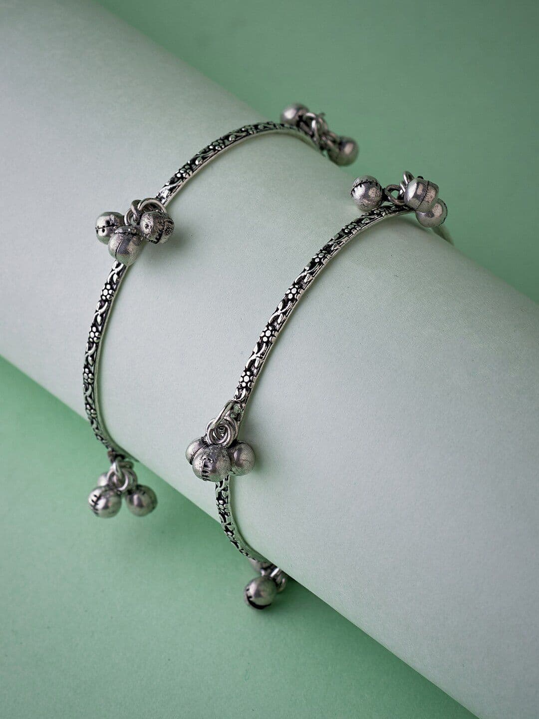 ATIBELLE Set Of 2 Oxidised Silver-Plated Bangles - Image 1