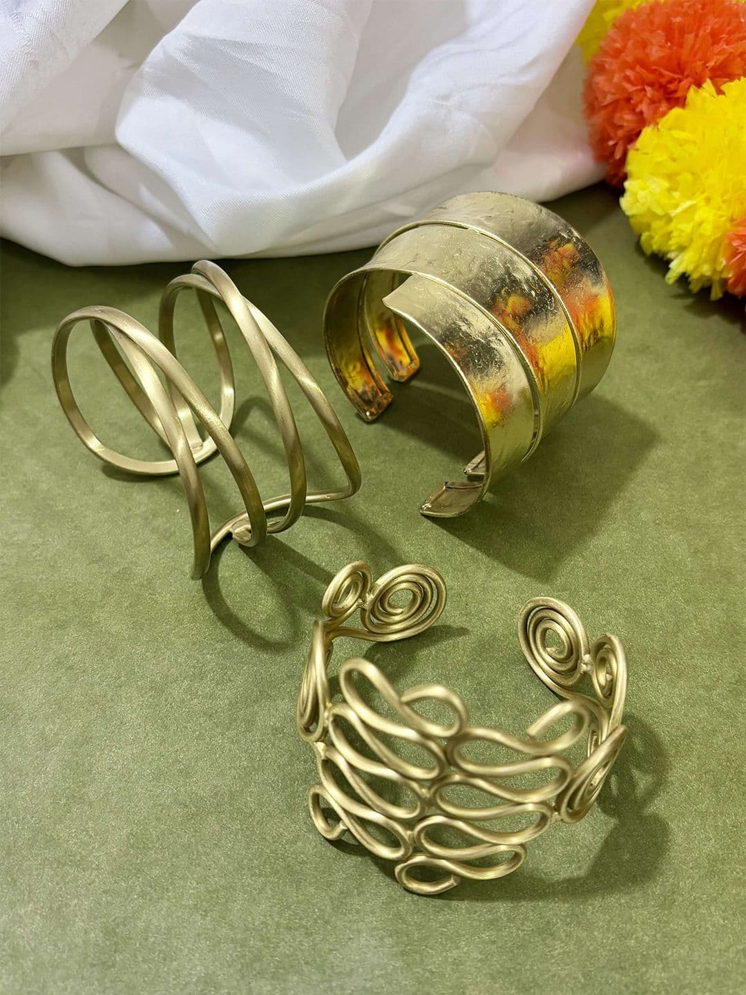 ATIBELLE Women 3 Brass Gold-Plated Cuff Bracelet - Image 1