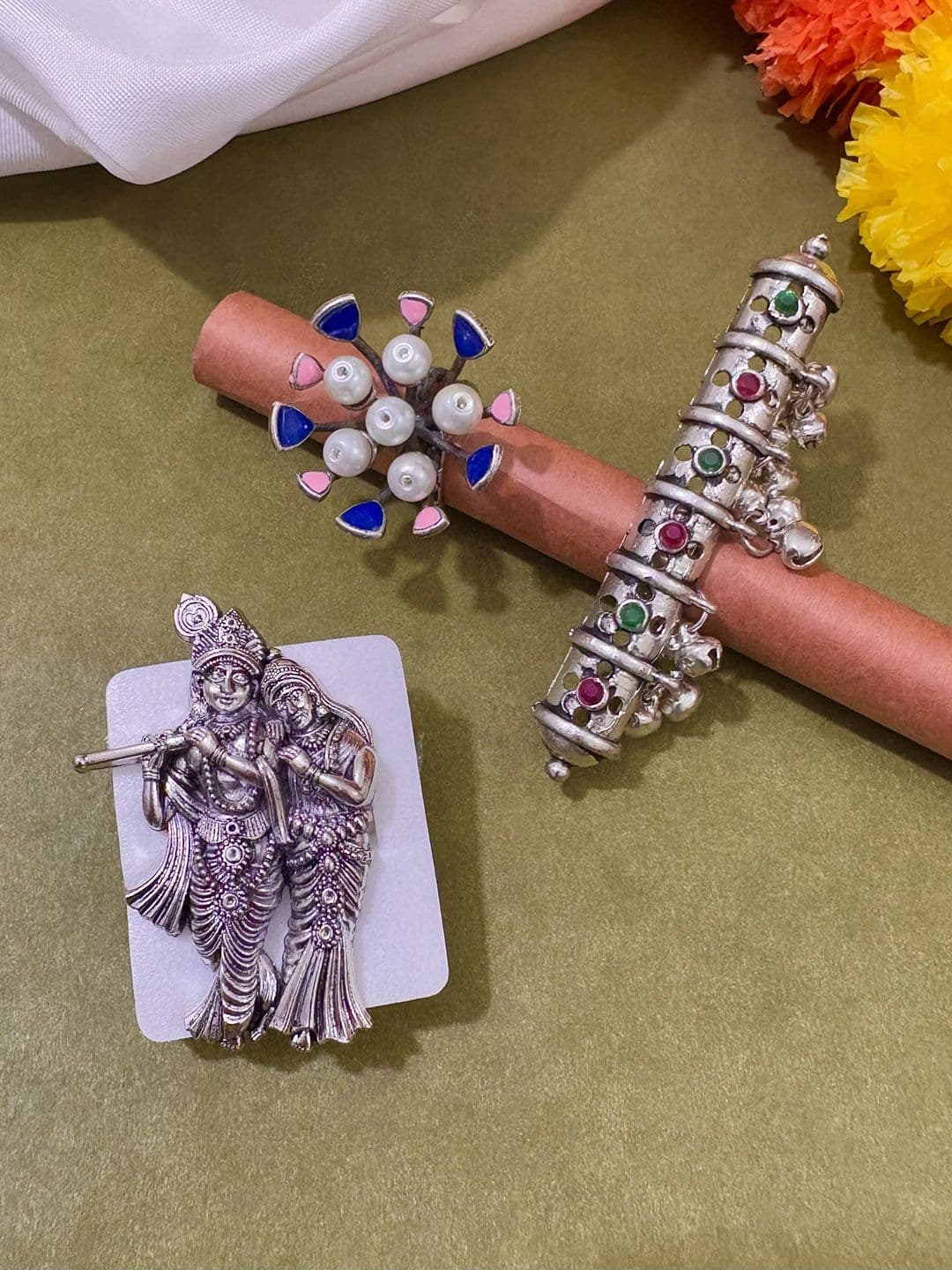 ATIBELLE Set Of 3 Sliver Plated Stone studded Rings - Image 1