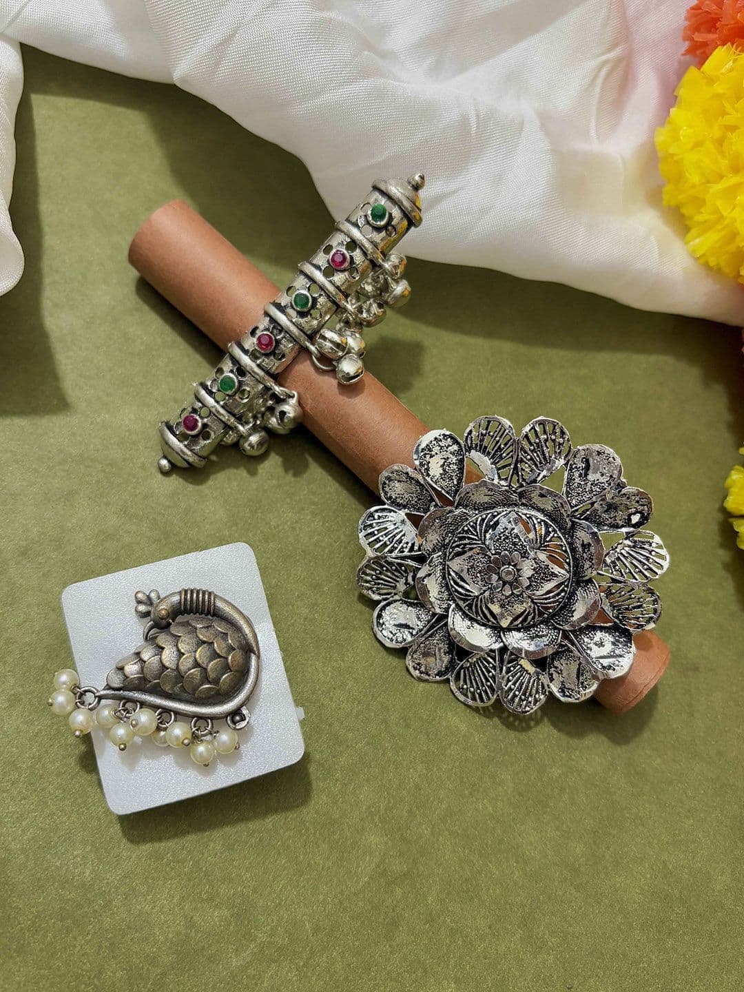 ATIBELLE Set of 3 German Silver Plated Stone studded Rings - Image 1