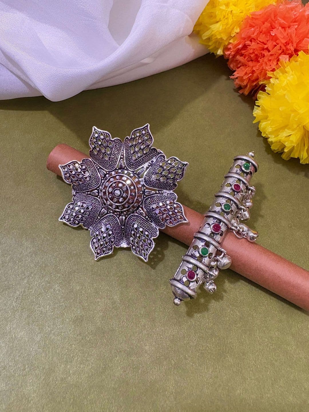 ATIBELLE Set of 3 German Silver Plated Stone studded Rings - Image 1
