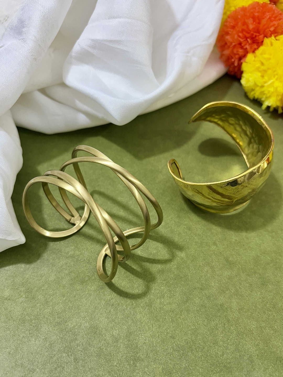 ATIBELLE Women 2 Brass Gold-Plated Cuff Bracelet - Image 1