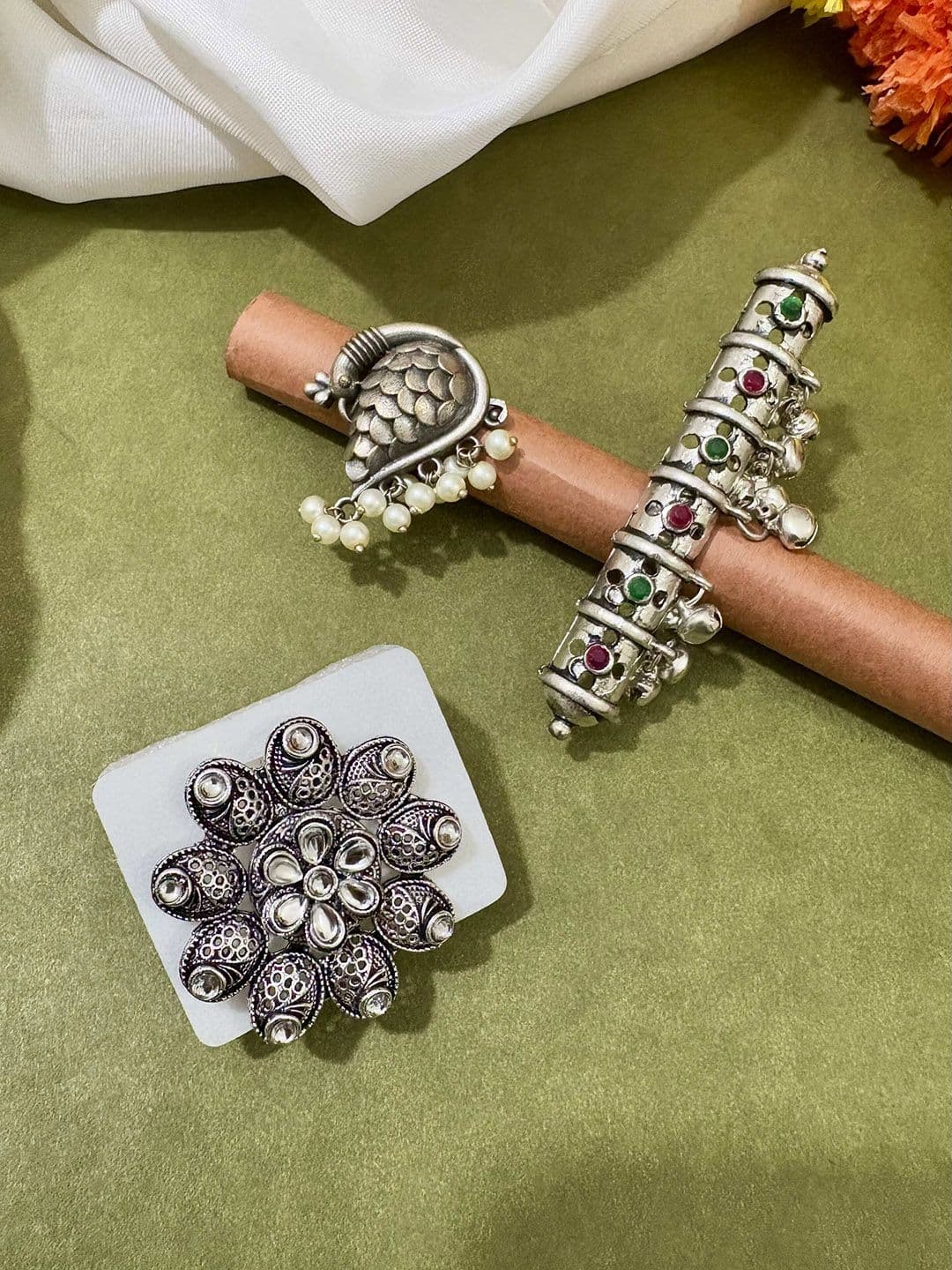 ATIBELLE Set of 3 German Silver Plated Stone studded Ring - Image 1