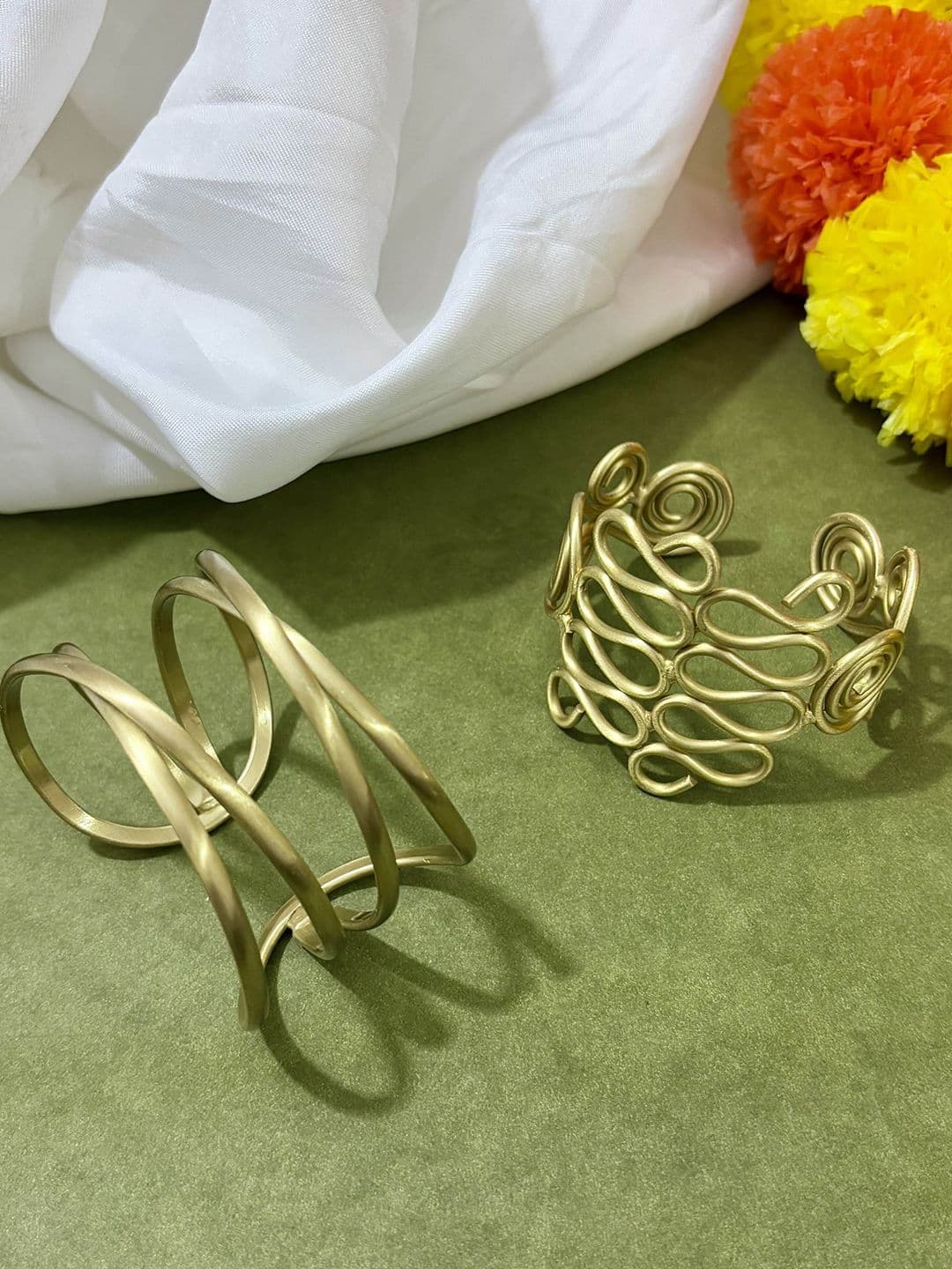 ATIBELLE Women 2 Brass Gold-Plated Cuff Bracelet - Image 1