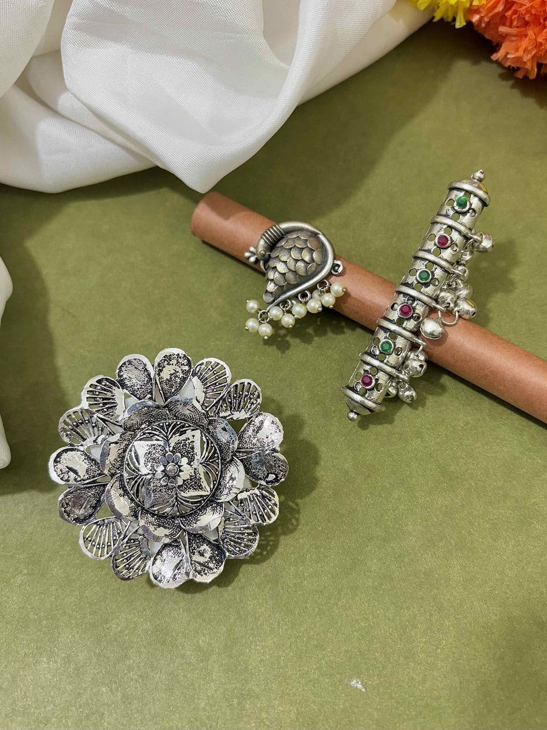ATIBELLE Set of 3 German Silver Plated Stone studded Rings - Image 1