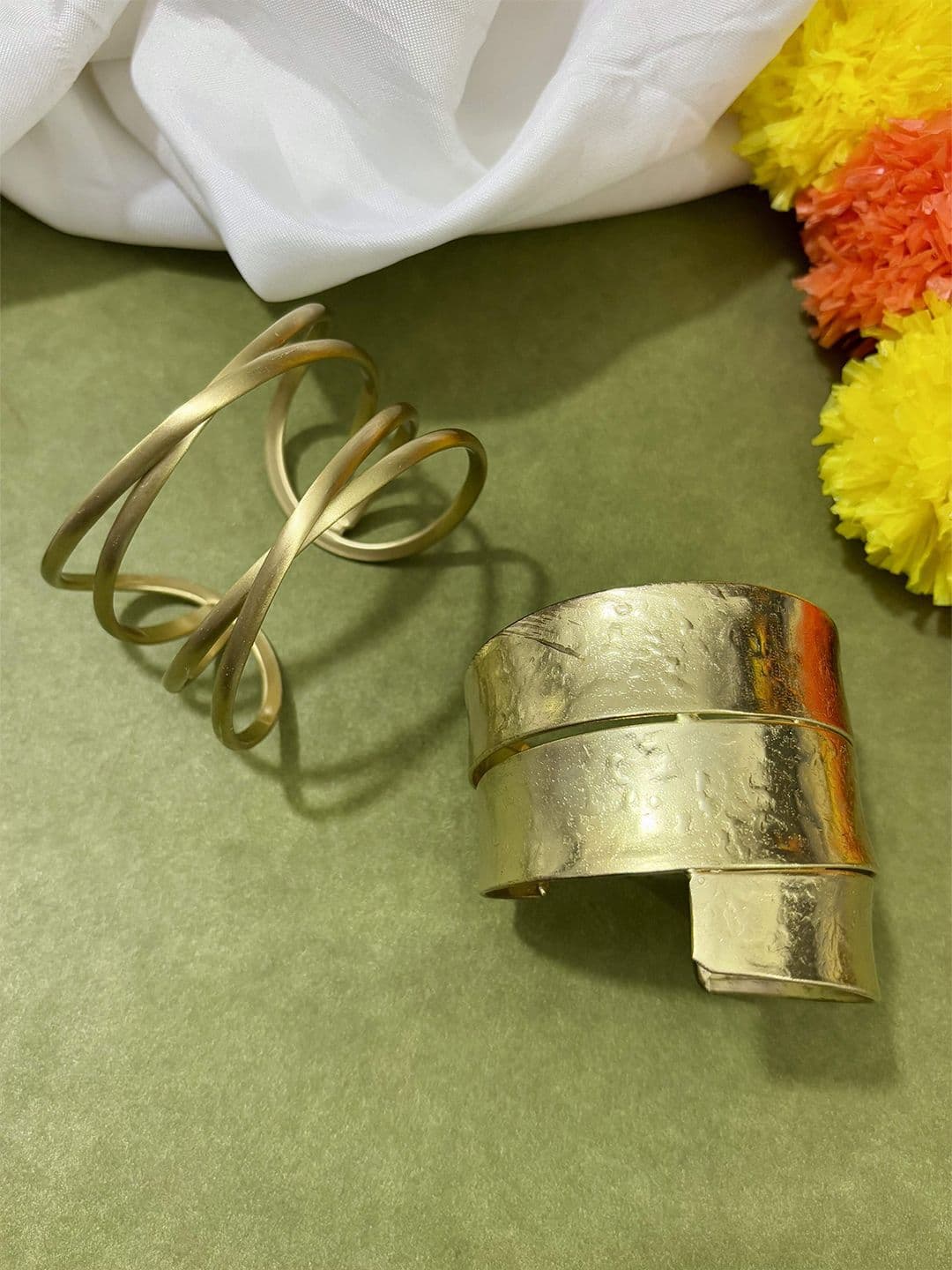 ATIBELLE Women 2 Brass Gold-Plated Cuff Bracelet - Image 1