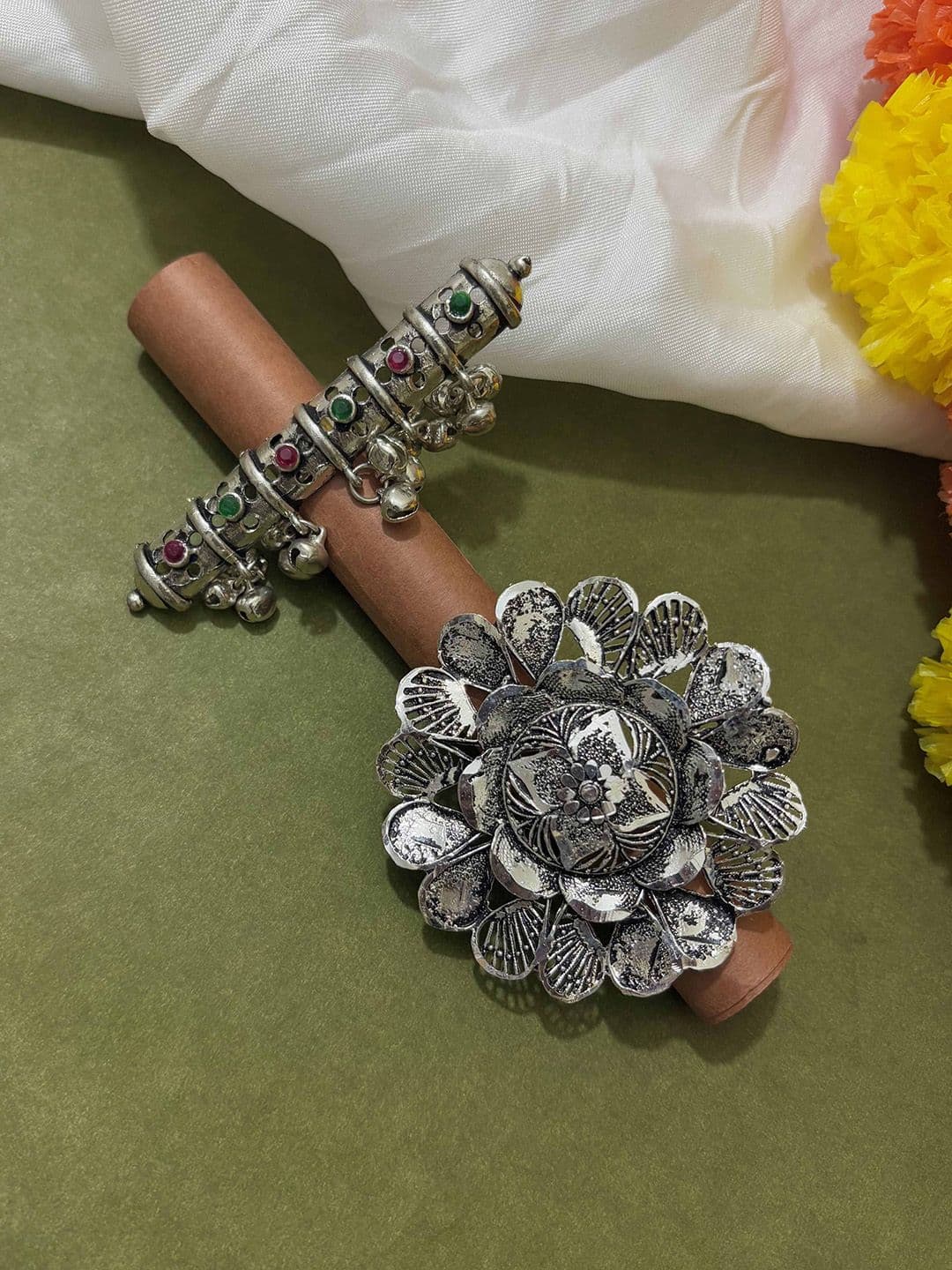 ATIBELLE Set of 3 German Silver Plated Stone Studded Rings - Image 1