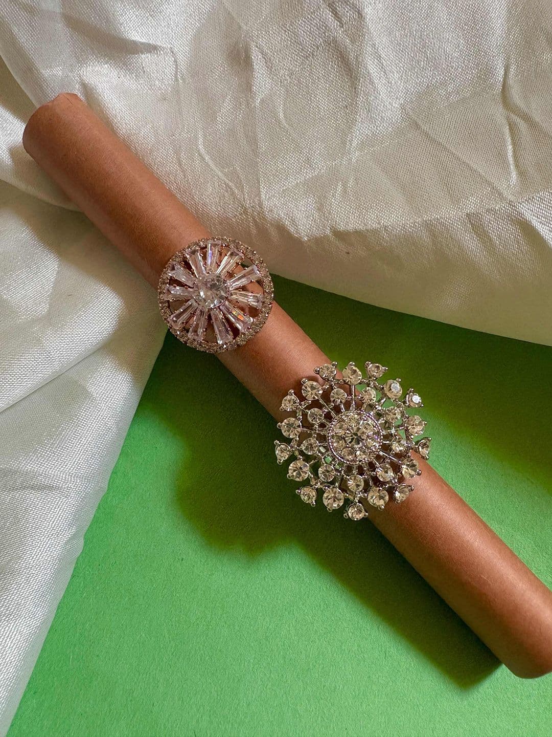 ATIBELLE Set Of 2 Silver-Plated CZ-Studded Finger Ring - Image 1