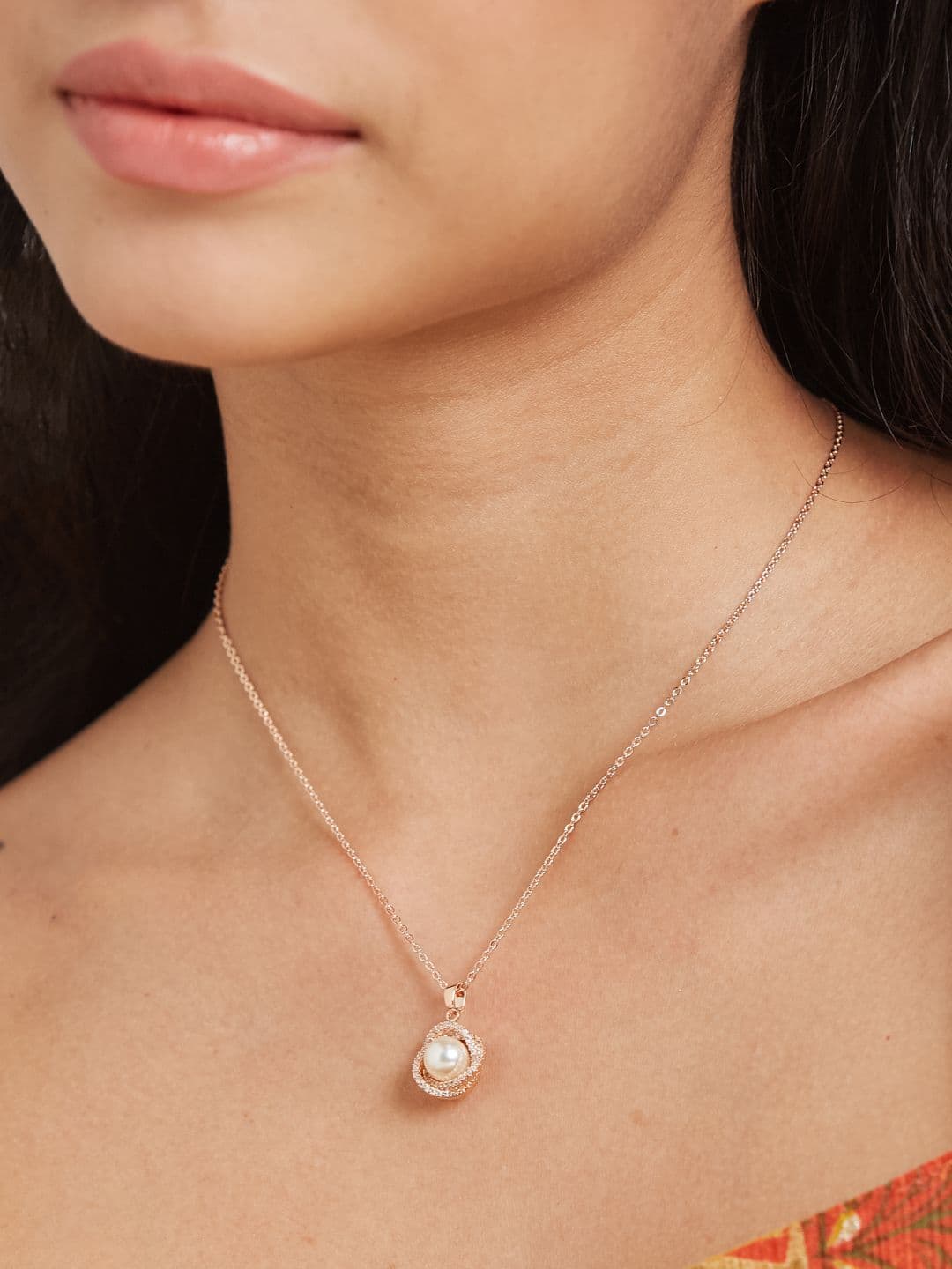 ATIBELLE Rose Gold-Plated Cubic Zirconia-Studded Pendant with Chain - Image 1
