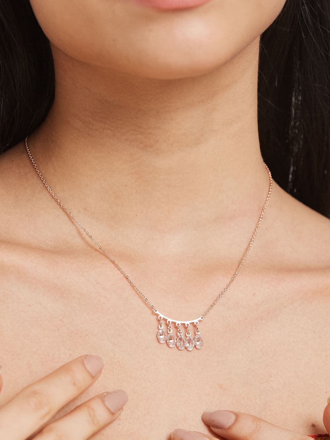 ATIBELLE Rose Gold-Plated Cubic Zirconia Studded Necklace - Image 1