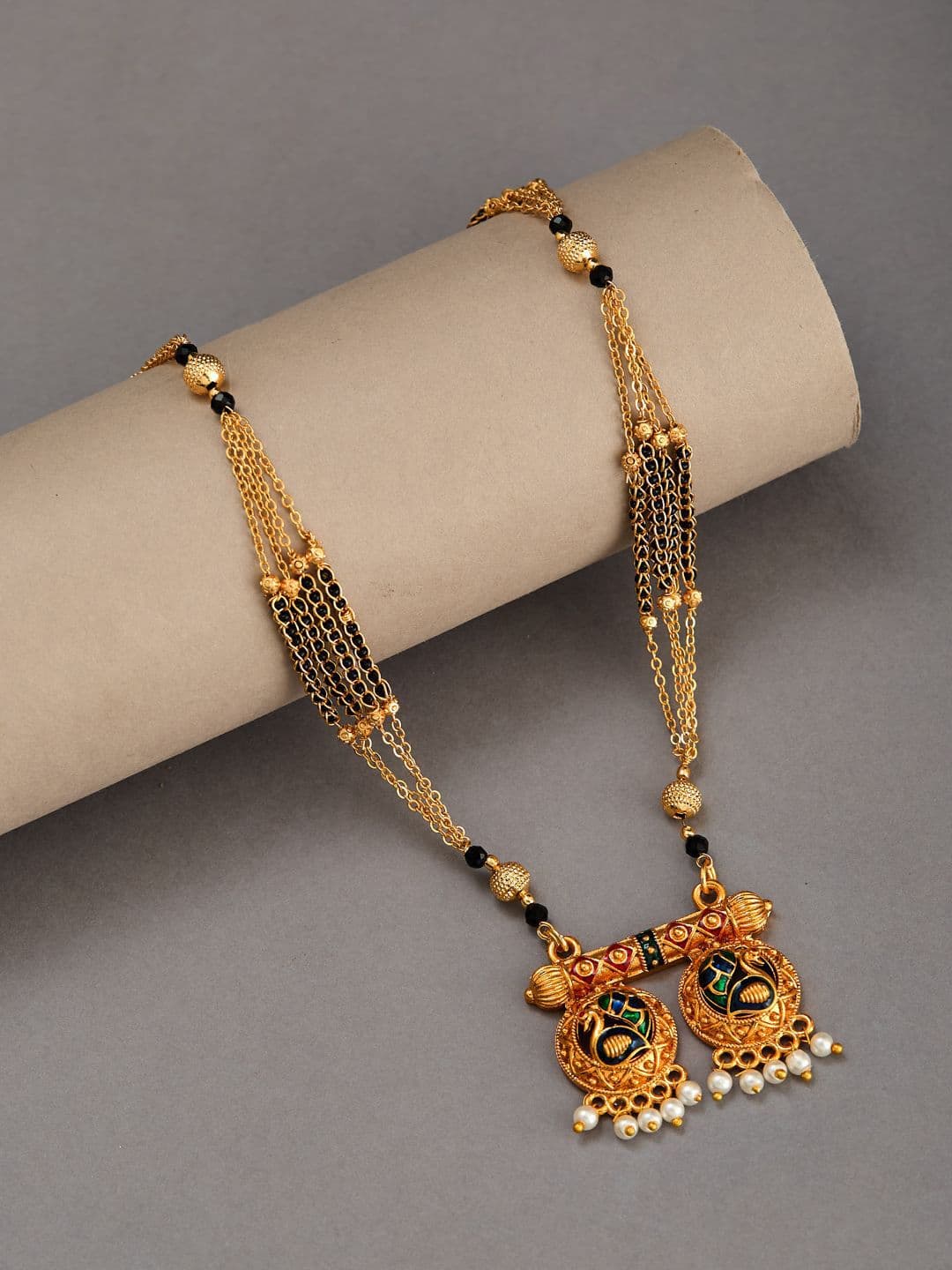 ATIBELLE Gold-Plated Stone Studded and Beaded Mangalsutra - Image 1