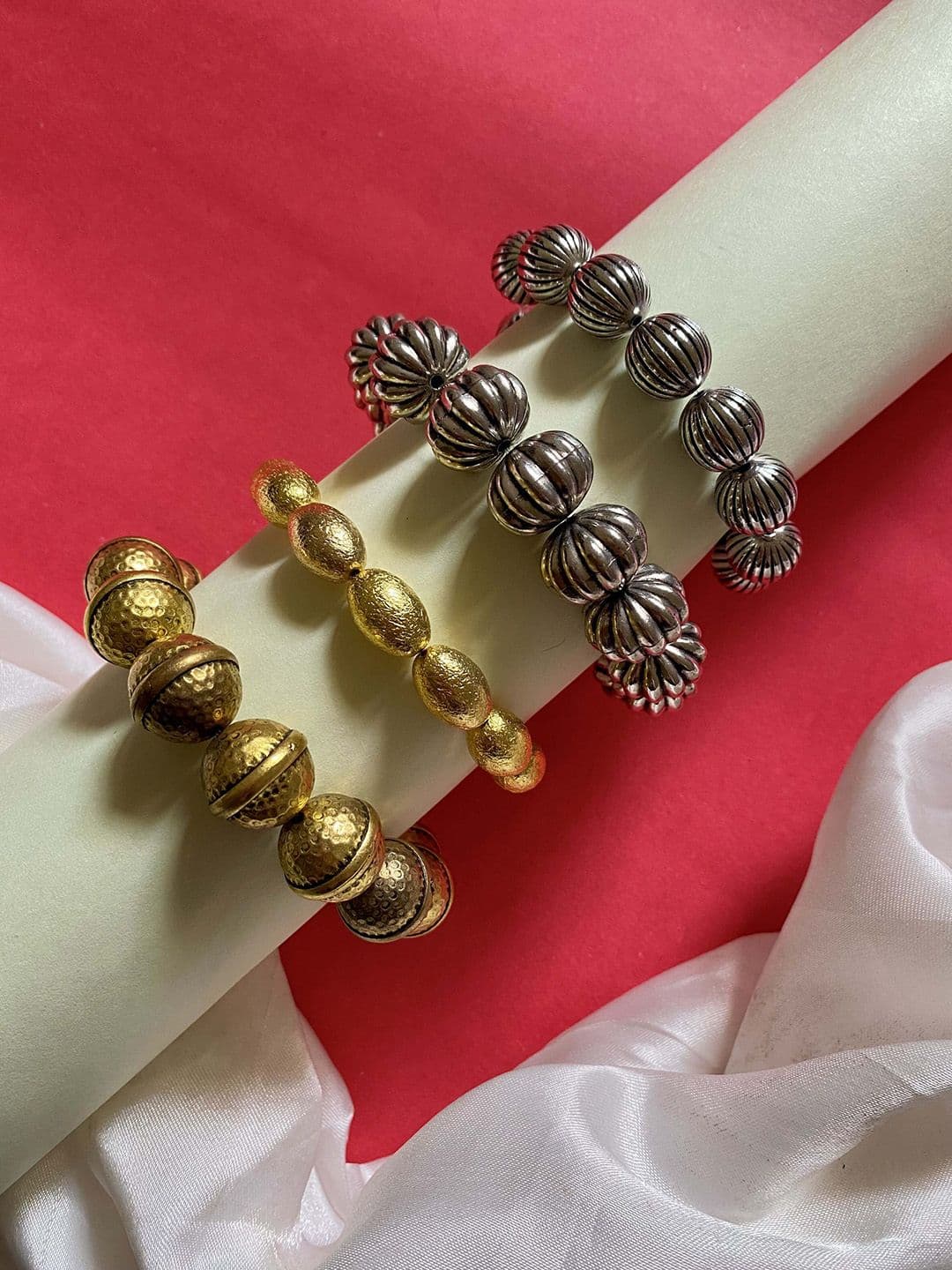 ATIBELLE Set Of 4 Gold Plated Textured Bangle - Image 1