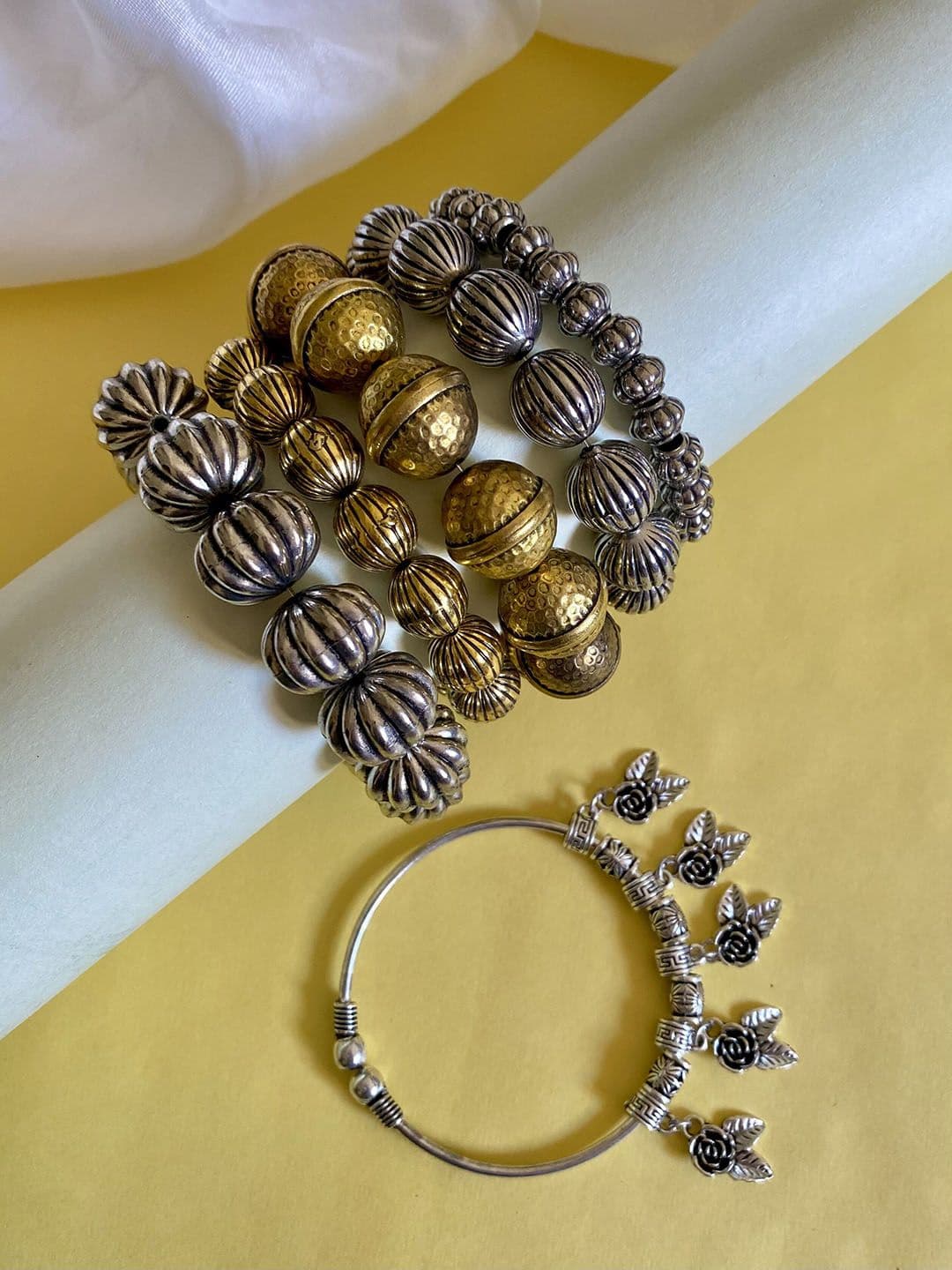 ATIBELLE Set Of 6 Gold-Plated Round Shaped Textured Bangles - Image 1