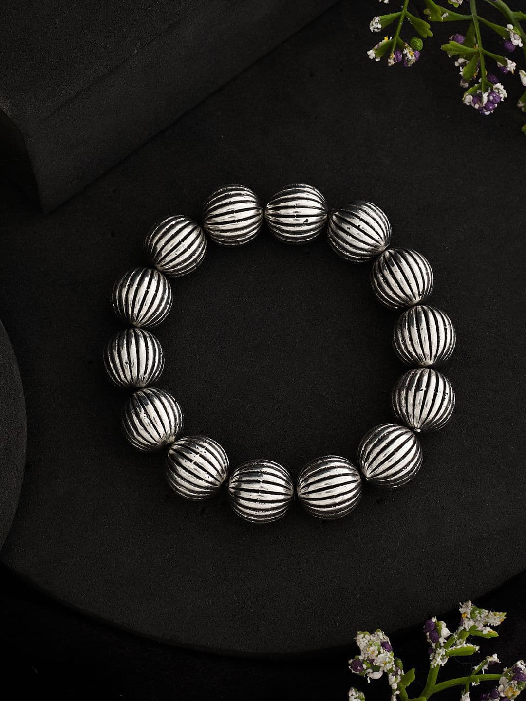 ATIBELLE Silver-Plated Beaded Elasticated Bracelet - Image 1