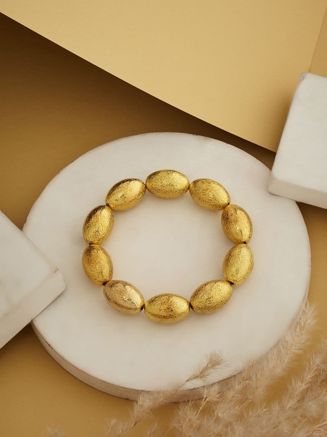 ATIBELLE Gold-Plated Textured Oval-Shaped Bracelet - Image 1