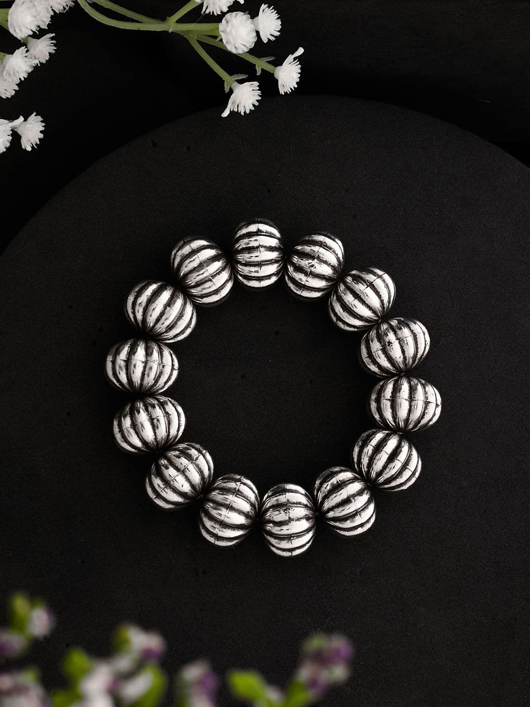 ATIBELLE Silver-Plated Beaded Elasticated Bracelet - Image 1