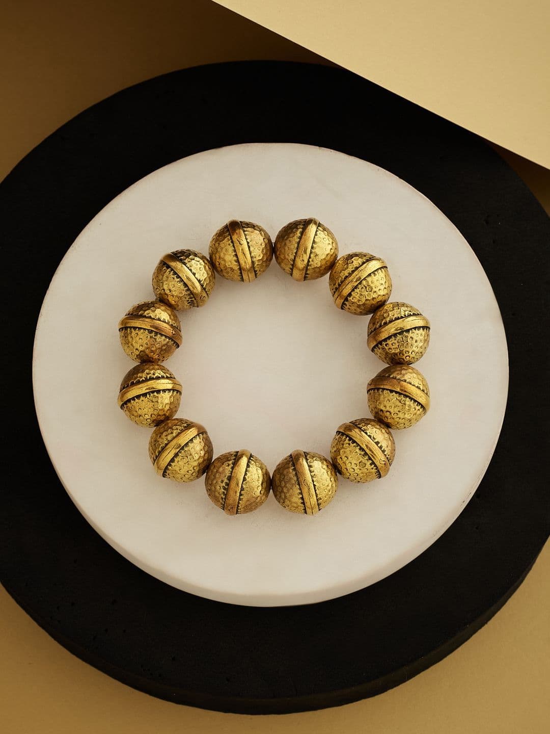 ATIBELLE Gold-Plated Beaded Elasticated Bracelet - Image 1