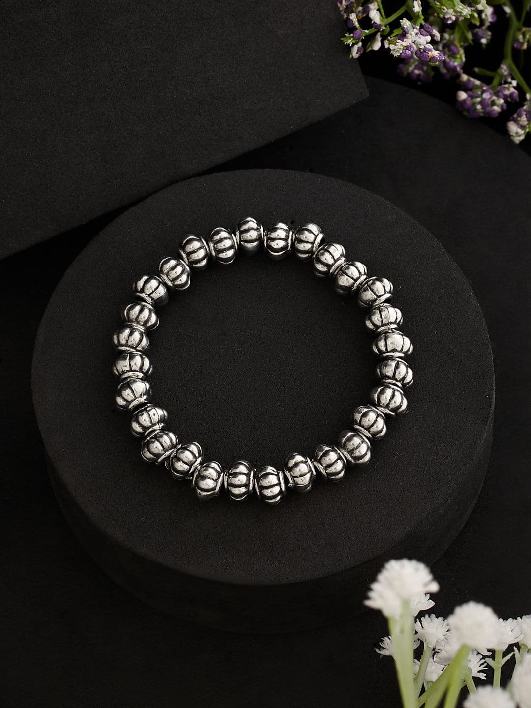 ATIBELLE Silver-Plated Beaded Elasticated Bracelet - Image 1