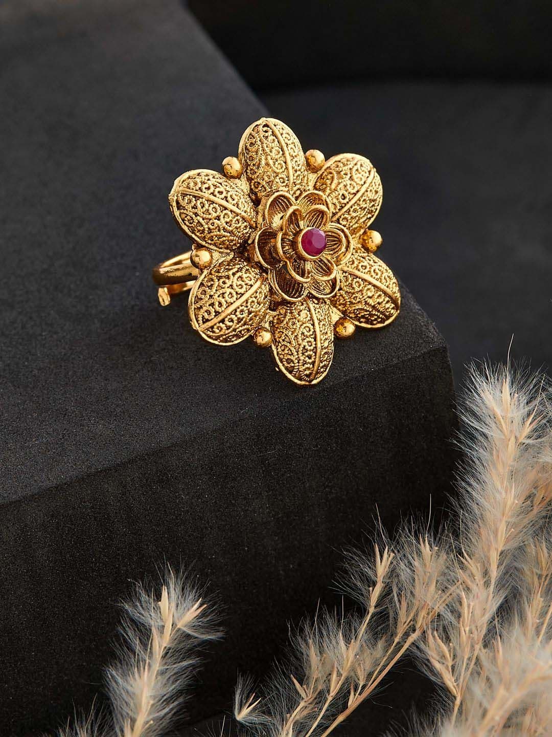 ATIBELLE Gold Plated Stone Studded Finger Ring - Image 1