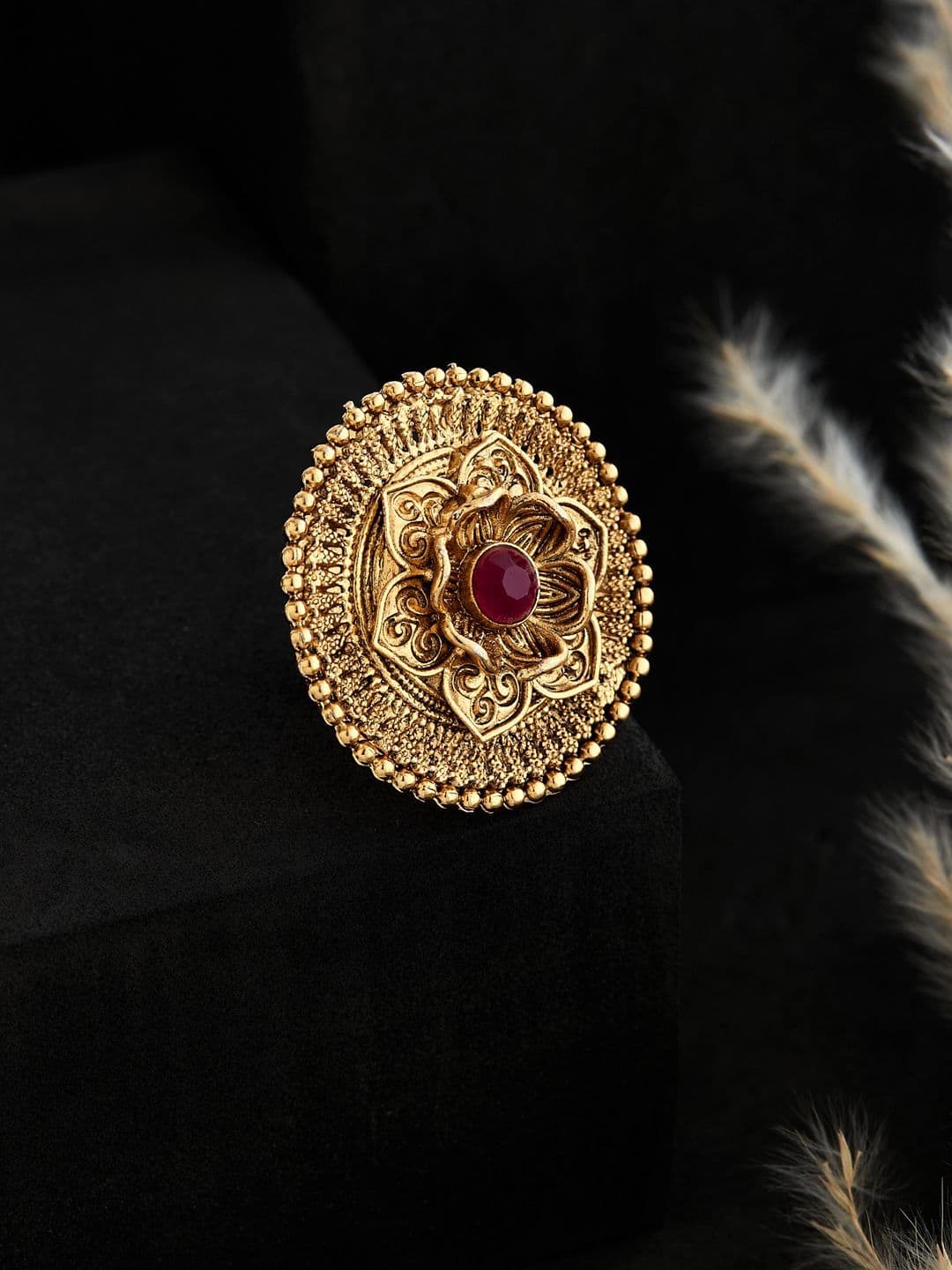 ATIBELLE Gold Plated Stone Studded Finger-Ring - Image 1
