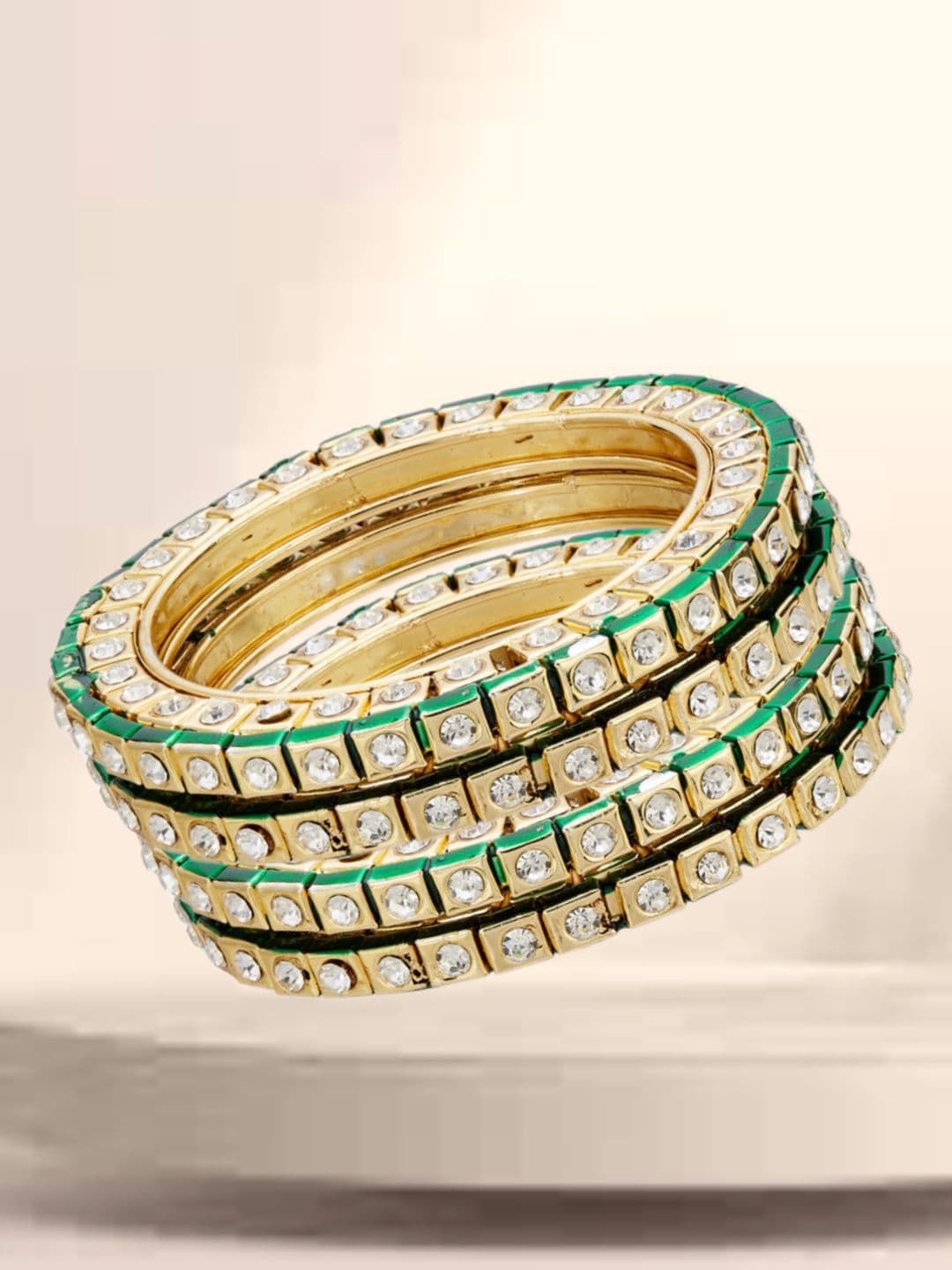ATIBELLE Set Of 4 Gold-Plated Kundan-Studded Bangles - Image 1