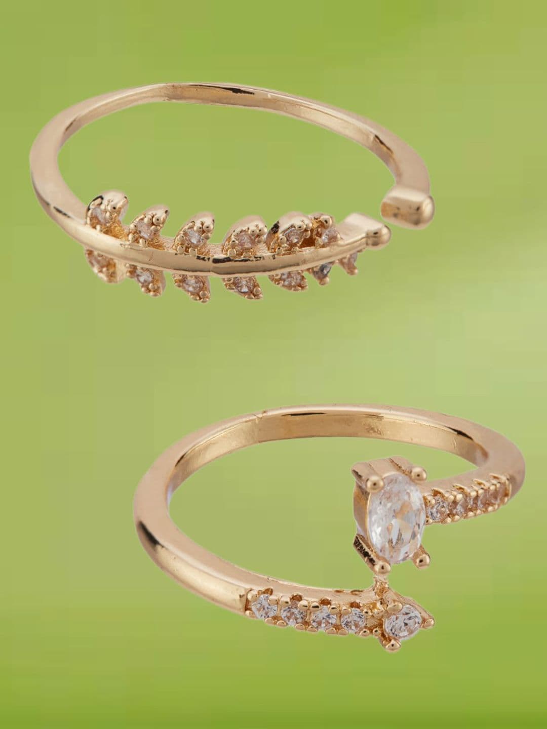 ATIBELLE Set Of 2 Gold Plated Cubic Zirconia Studded Finger Rings