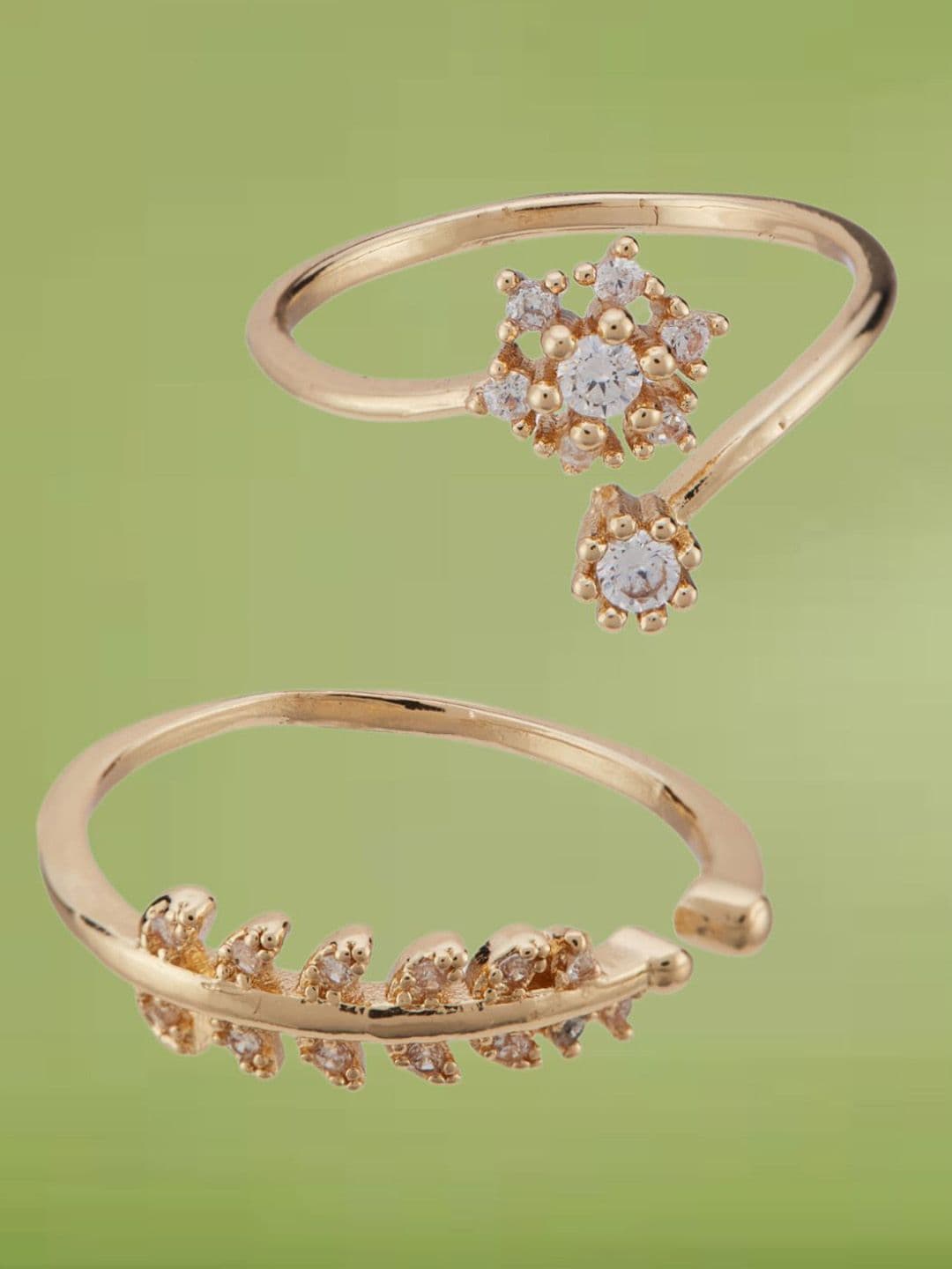 ATIBELLE Set Of 2 Gold-Plated Cubic Zirconia StuddedFingerRing - Image 1