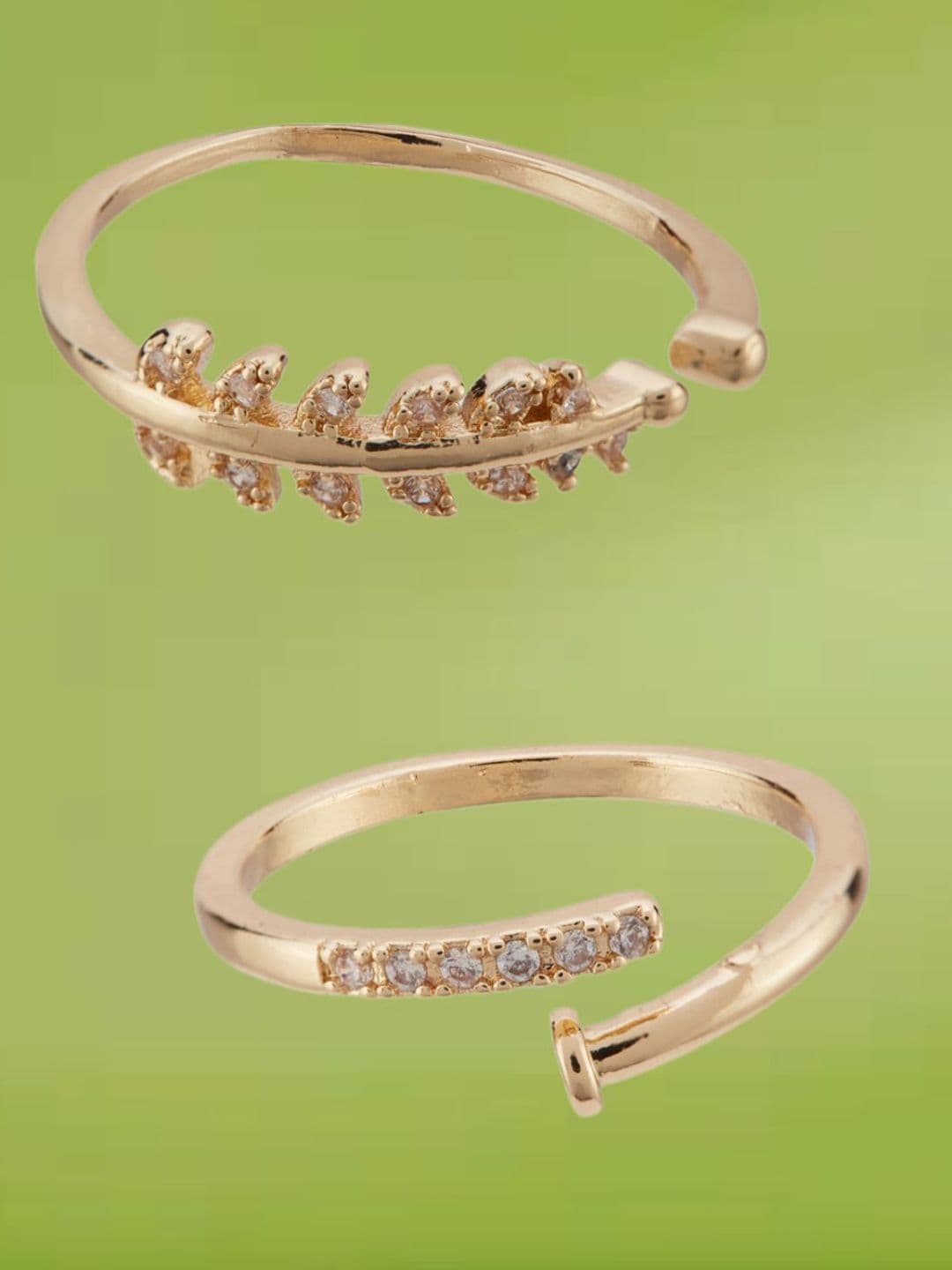 ATIBELLE Set Of 2 Gold-Plated Cubic Zirconia -Studded Adjustable Finger Rings - Image 1