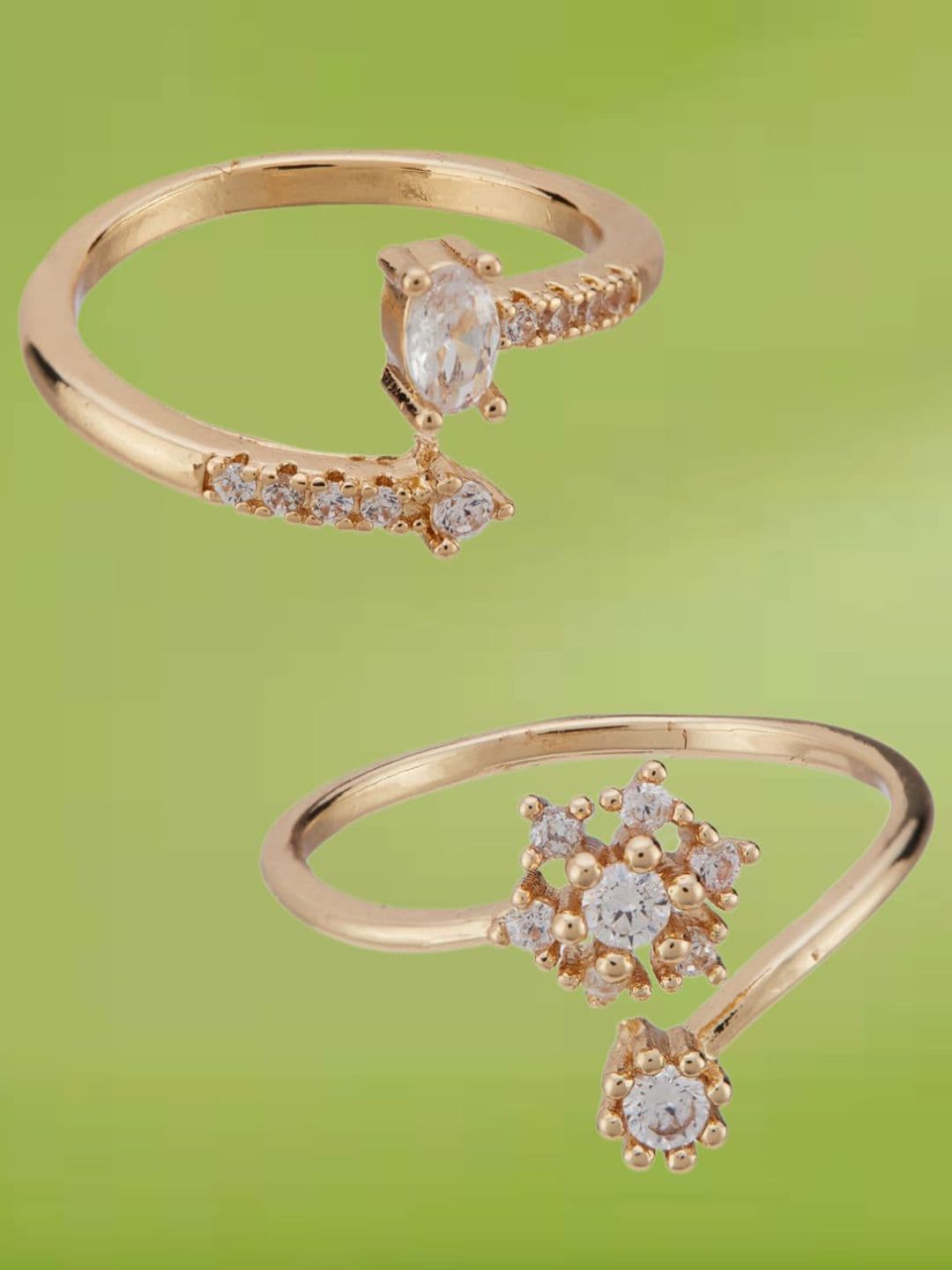 ATIBELLE Set Of 2 Gold-Plated Cubic Zirconia StuddedFingerRing - Image 1