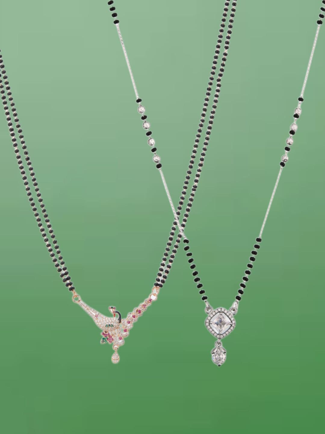 ATIBELLE Set Of 2 Rose Gold-Plated Cubic Zirconia Studded Mangalsutras