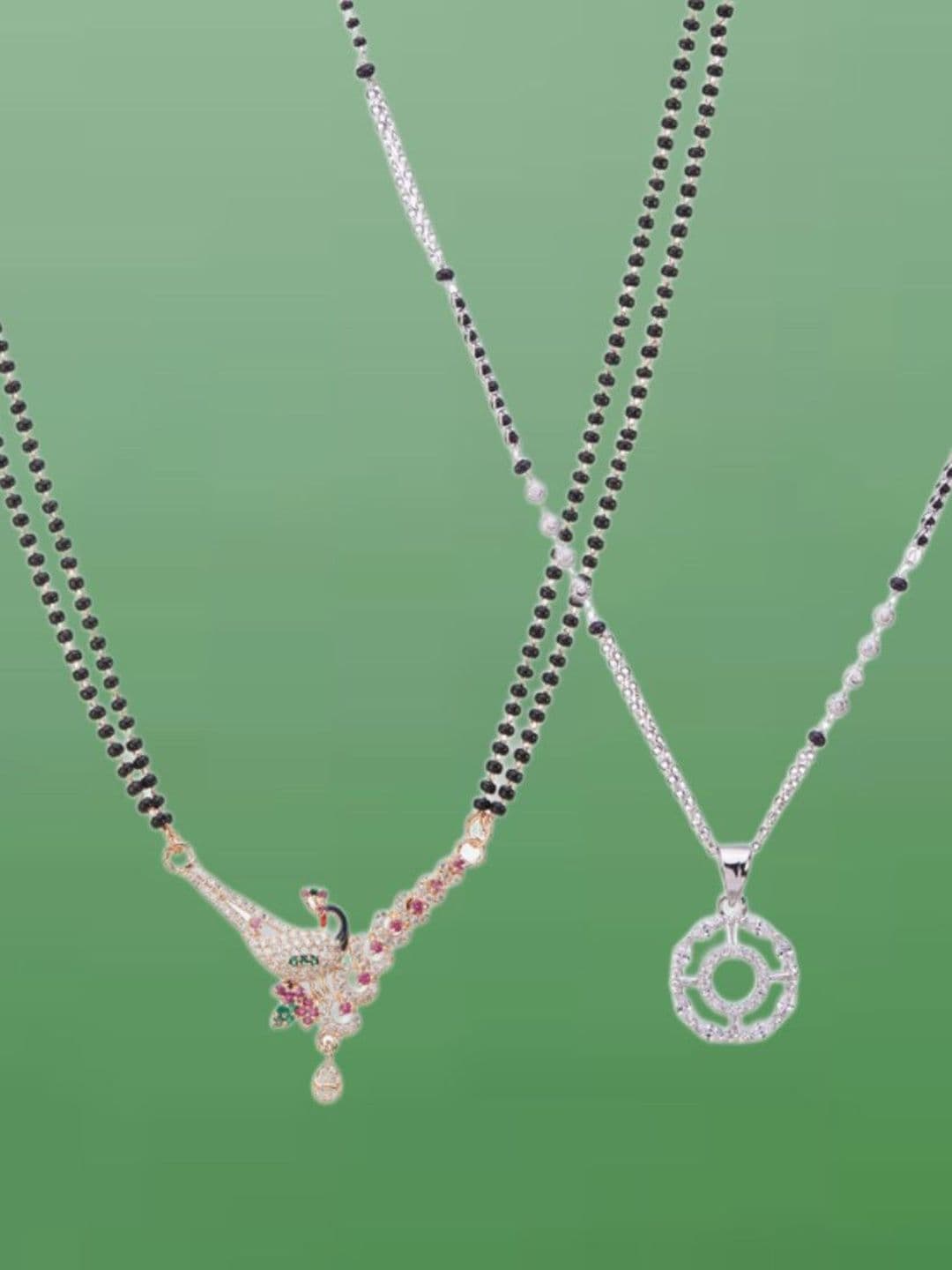 ATIBELLE Set Of 2 Rose Gold-Plated Cubic Zirconia Studded Mangalsutras