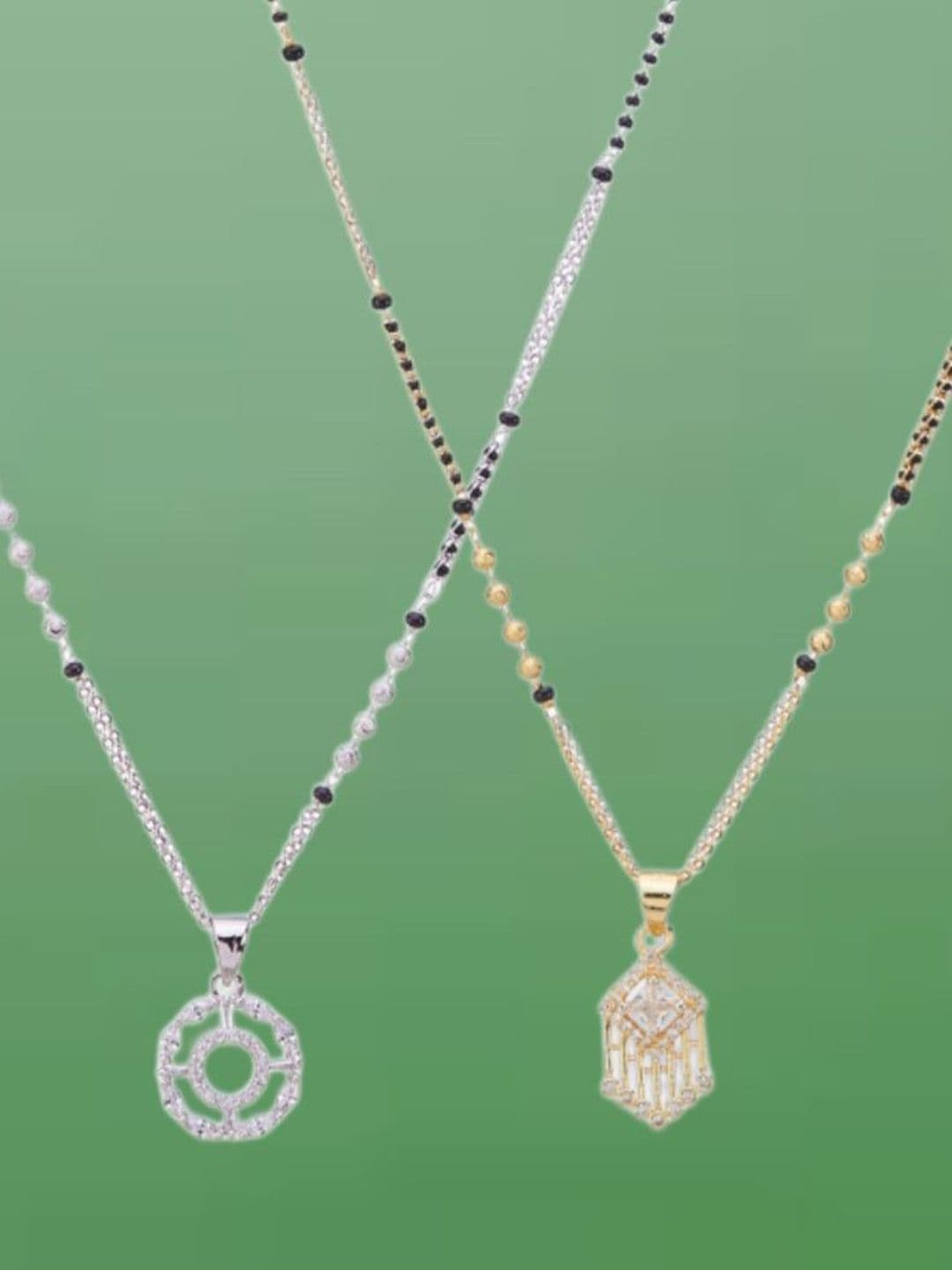 ATIBELLE Set of 2 Gold & Silver-Plated Cubic Zirconia Stone Studded & Beaded Mangalsutras