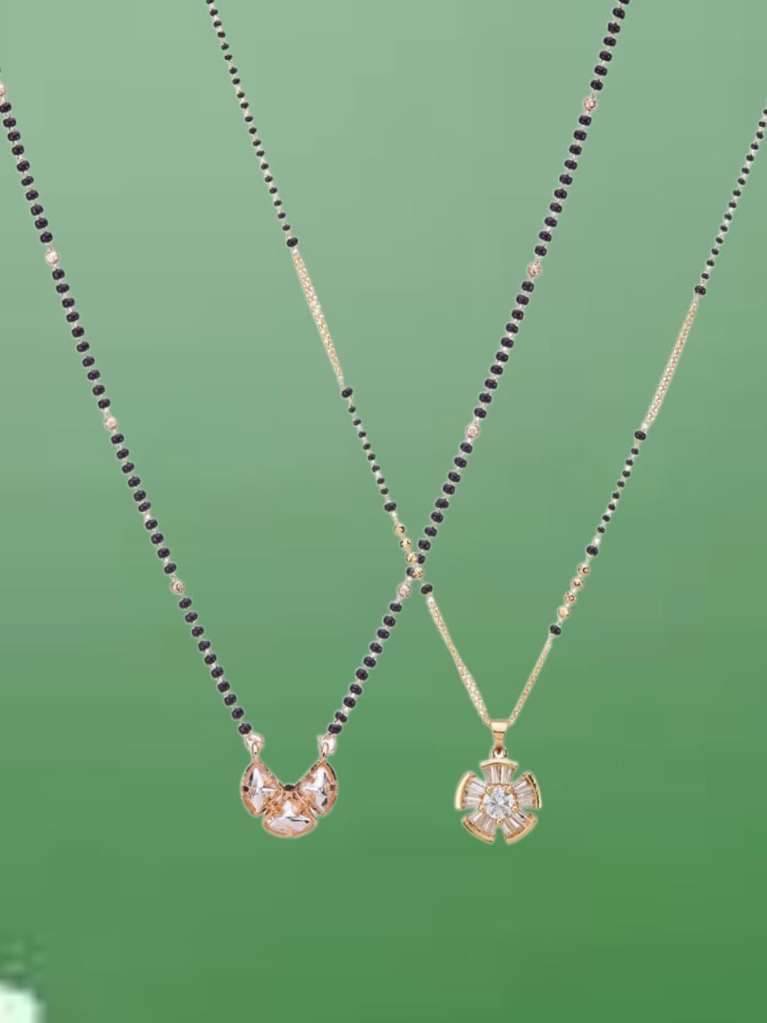ATIBELLE Set Of 2 Rose Gold-Plated Cubic Zirconia Studded Mangalsutras