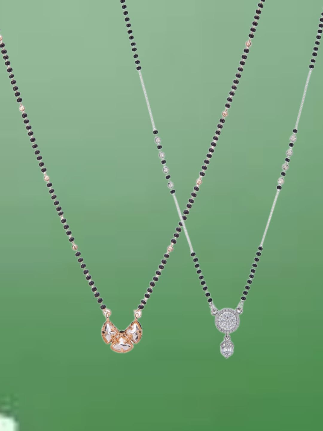 ATIBELLE Set Of 2 Silver-Plated Cubic Zirconia Studded Mangalsutras