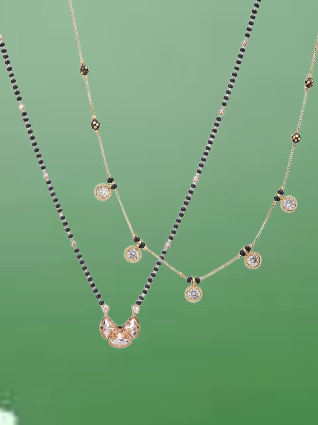 ATIBELLE Set of 2 Rose Gold & Gold-Plated Cubic Zirconia Studded & Beaded Mangalsutras