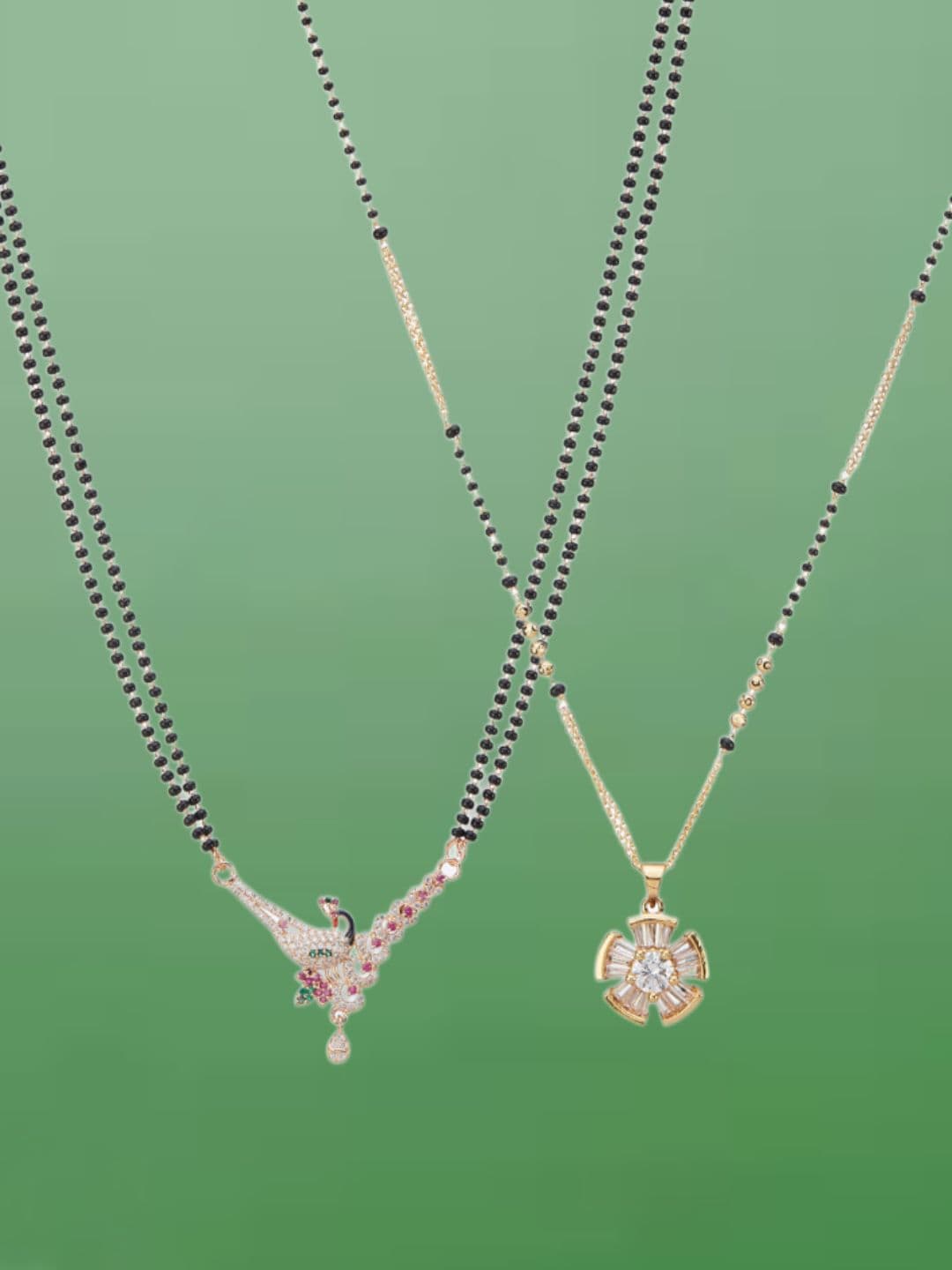 ATIBELLE Set Of 2 Rose Gold-Plated Cubic Zirconia Studded Mangalsutras
