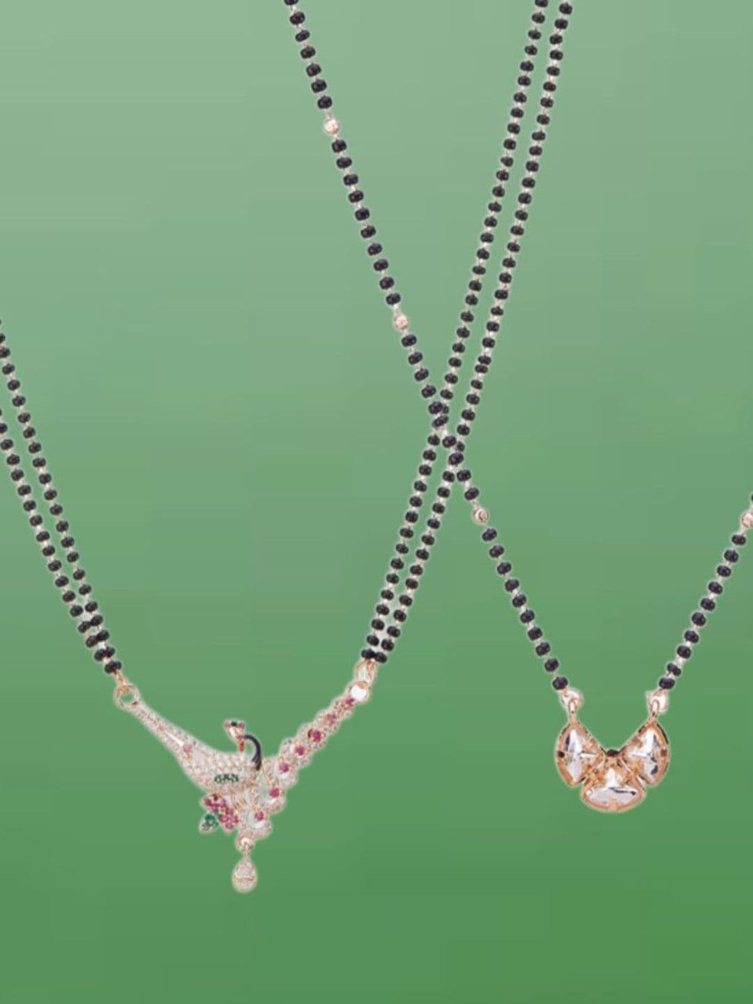 ATIBELLE Set Of 2 Rose Gold-Plated Cubic Zirconia Studded Mangalsutras