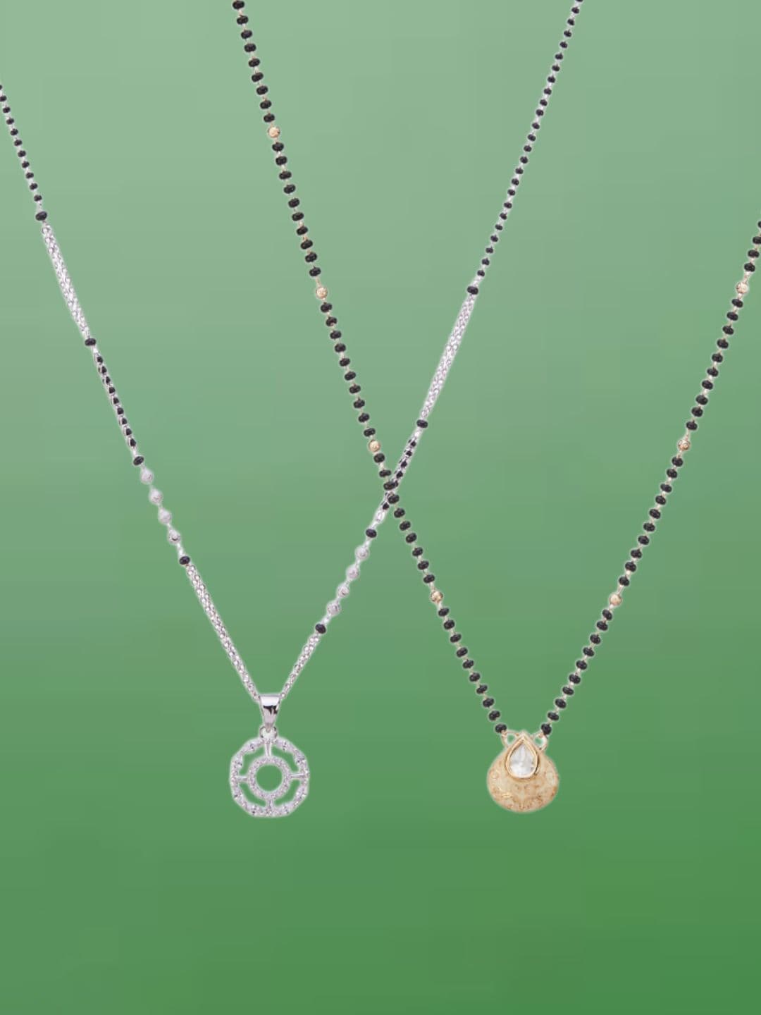 ATIBELLE Set of 2 Gold & Silver-Plated Cubic Zirconia Stone Studded & Beaded Mangalsutras